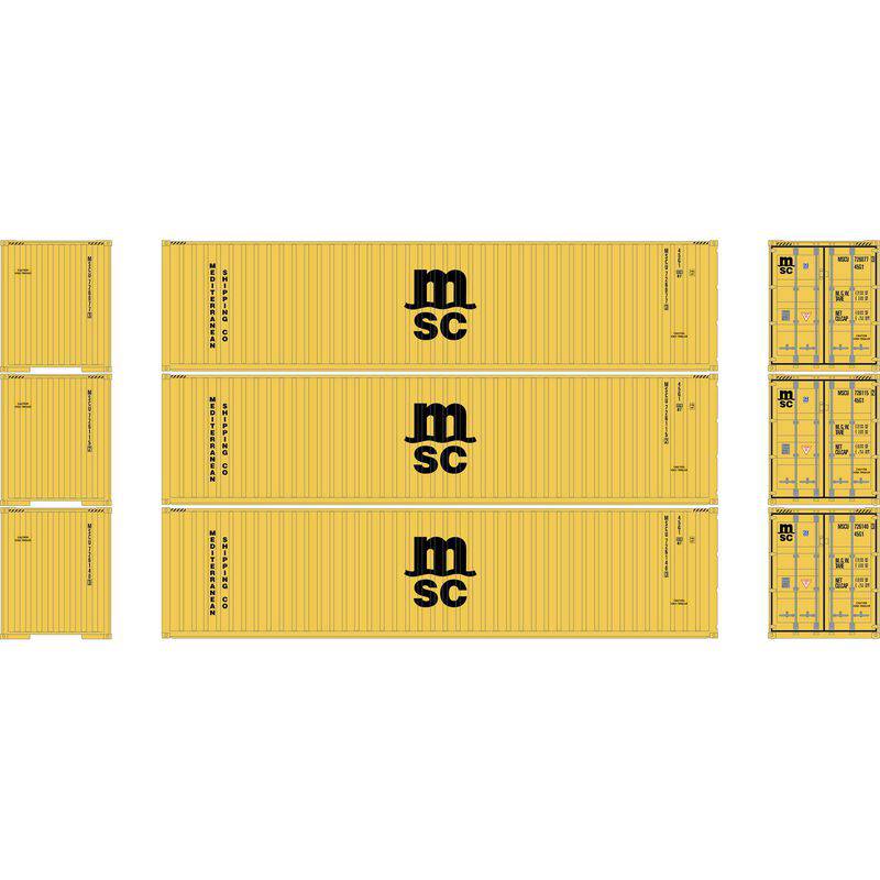 Athearn HO 2702 - 40' Corrugated High-Cube Containers "Mediterranean Shipping Company"  (3 Pack)