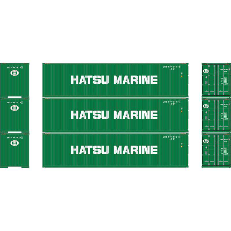 Athearn HO 2706 - 40' Corrugated High-Cube Containers "Hatsu Marine"  (3 Pack)