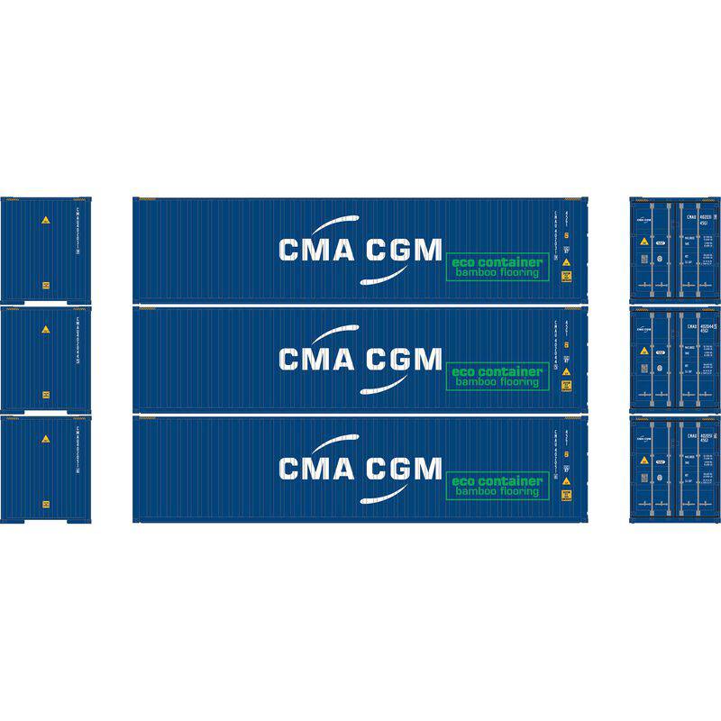 Athearn HO 2707 - 40' Corrugated High-Cube Containers "CMA CGM"  (3 Pack)