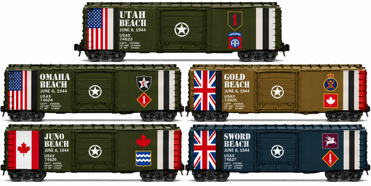 MTH 20-995DD - Premier - 50’ Ps-1 Box Car "U.S. Army" w/ Pullman Standard Door Set (D-Day Heritage) 6-Car - Custom Run for MrMuffin'sTrains