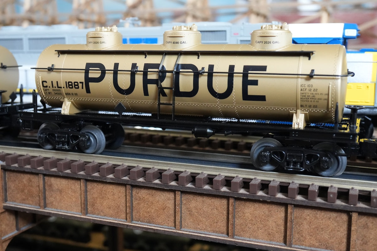 MTH 30-73675 - RailKing - 3-Dome Tank Car "Monon - Purdue" #1887  - Custom Run for MrMuffin'sTrains