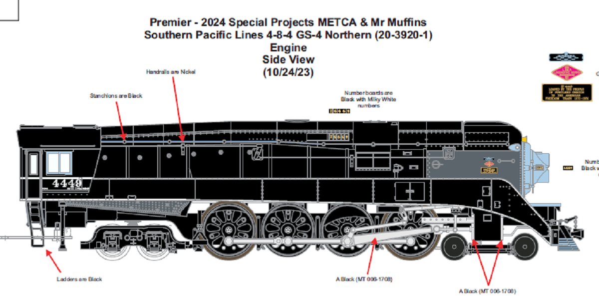 MTH 20-3920-1 - 4-8-4 GS-4 Steam Engine Southern Pacific Lines (Black) #4449 w/ PS3 - Custom Run for MrMuffin'sTrains / METCA
