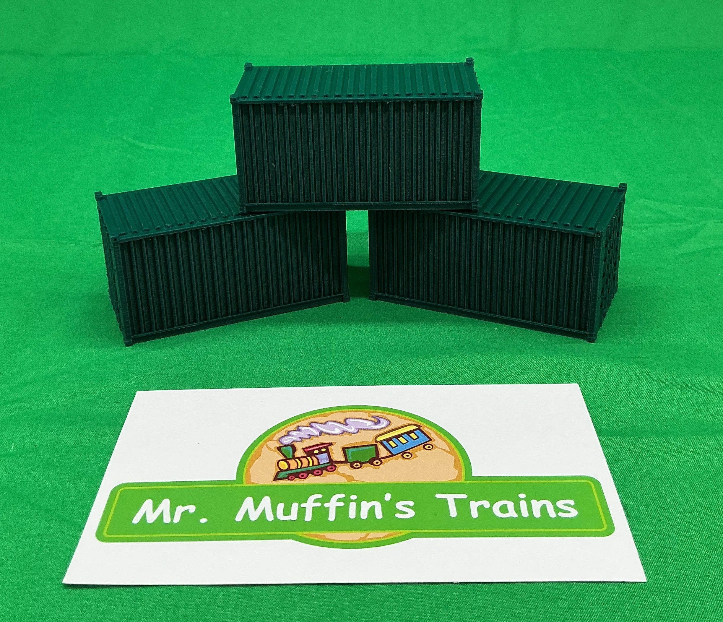 Trackside 3D #L5FG - 3D Printed Flat Load - 20' Intermodal Container - Forest Green (3-Pack)