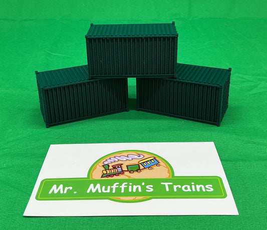 Trackside 3D #L5FG - 3D Printed Flat Load - 20' Intermodal Container - Forest Green (3-Pack)