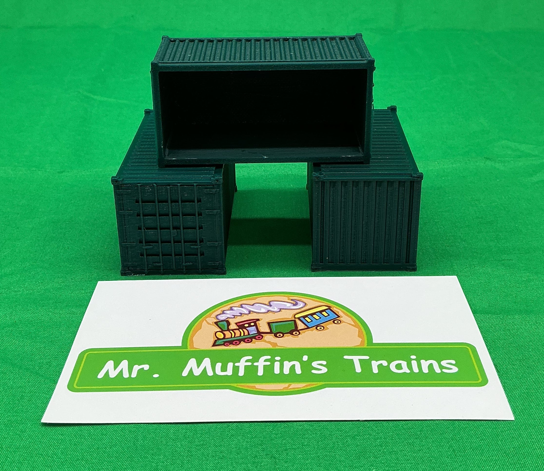Trackside 3D #L5FG - 3D Printed Flat Load - 20' Intermodal Container - Forest Green (3-Pack)