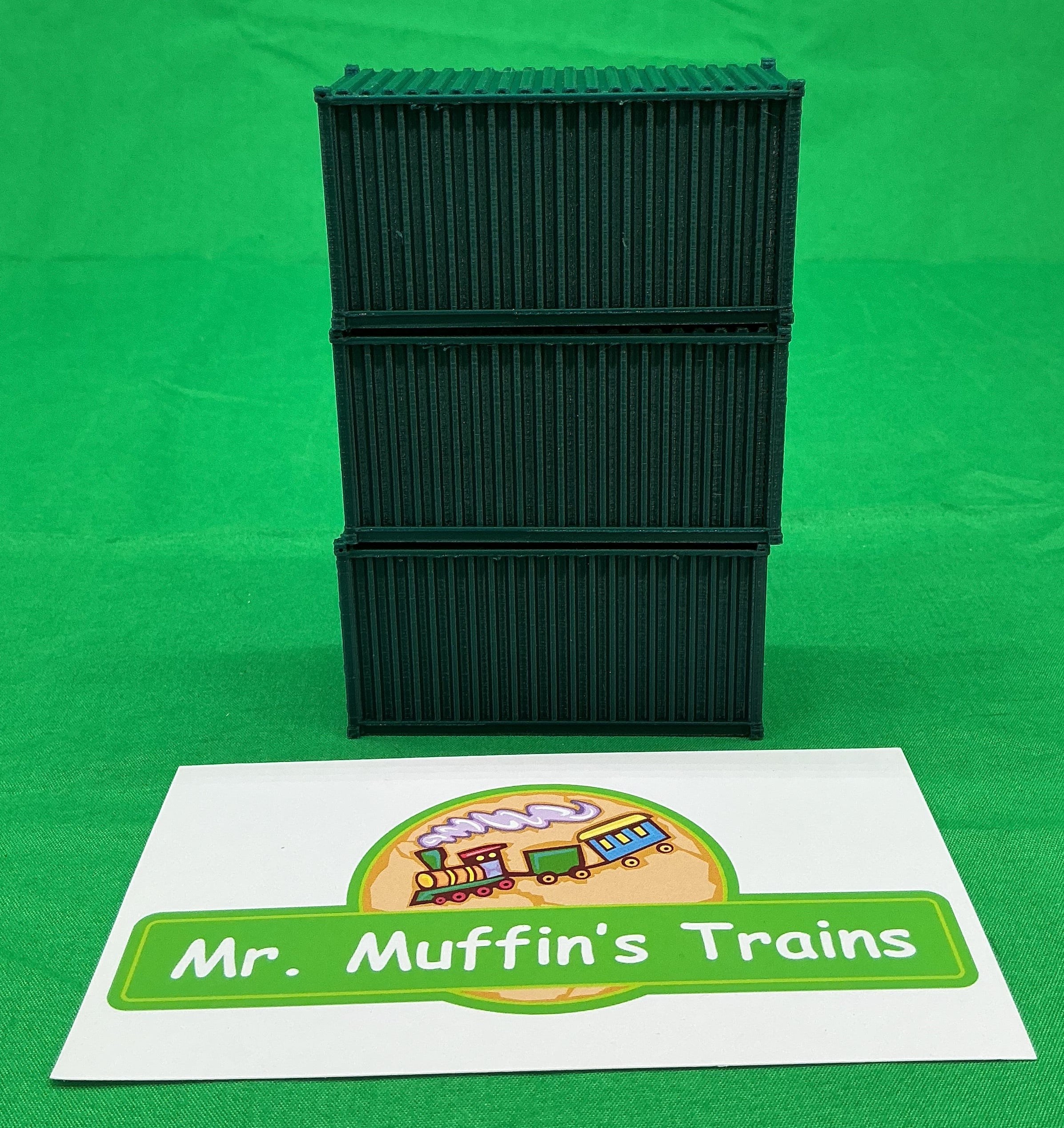 Trackside 3D #L5FG - 3D Printed Flat Load - 20' Intermodal Container - Forest Green (3-Pack)