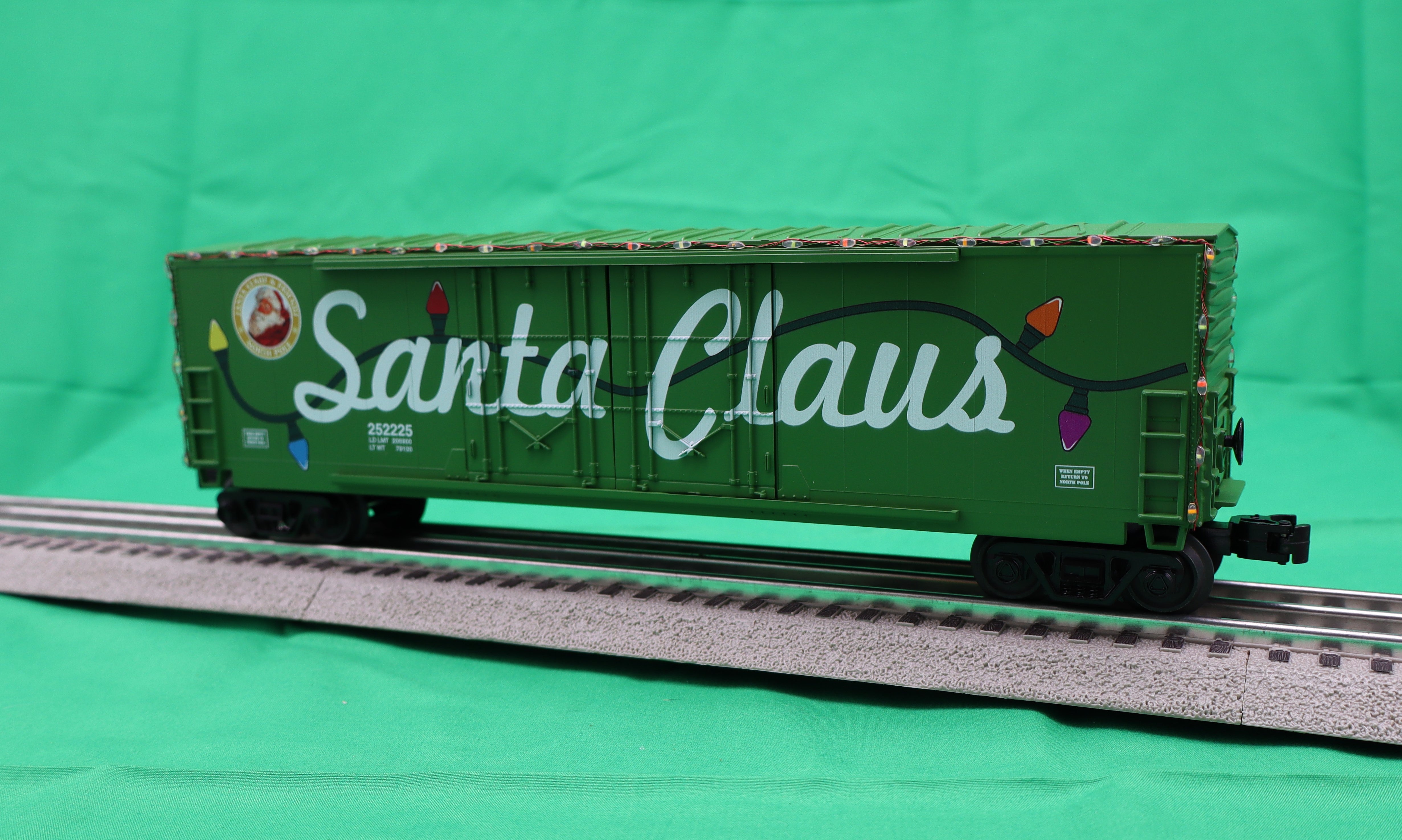 MTH 30-70131 - 50’ Double Door Plugged Boxcar Set "Christmas" w/ LED Lights (4-Car)