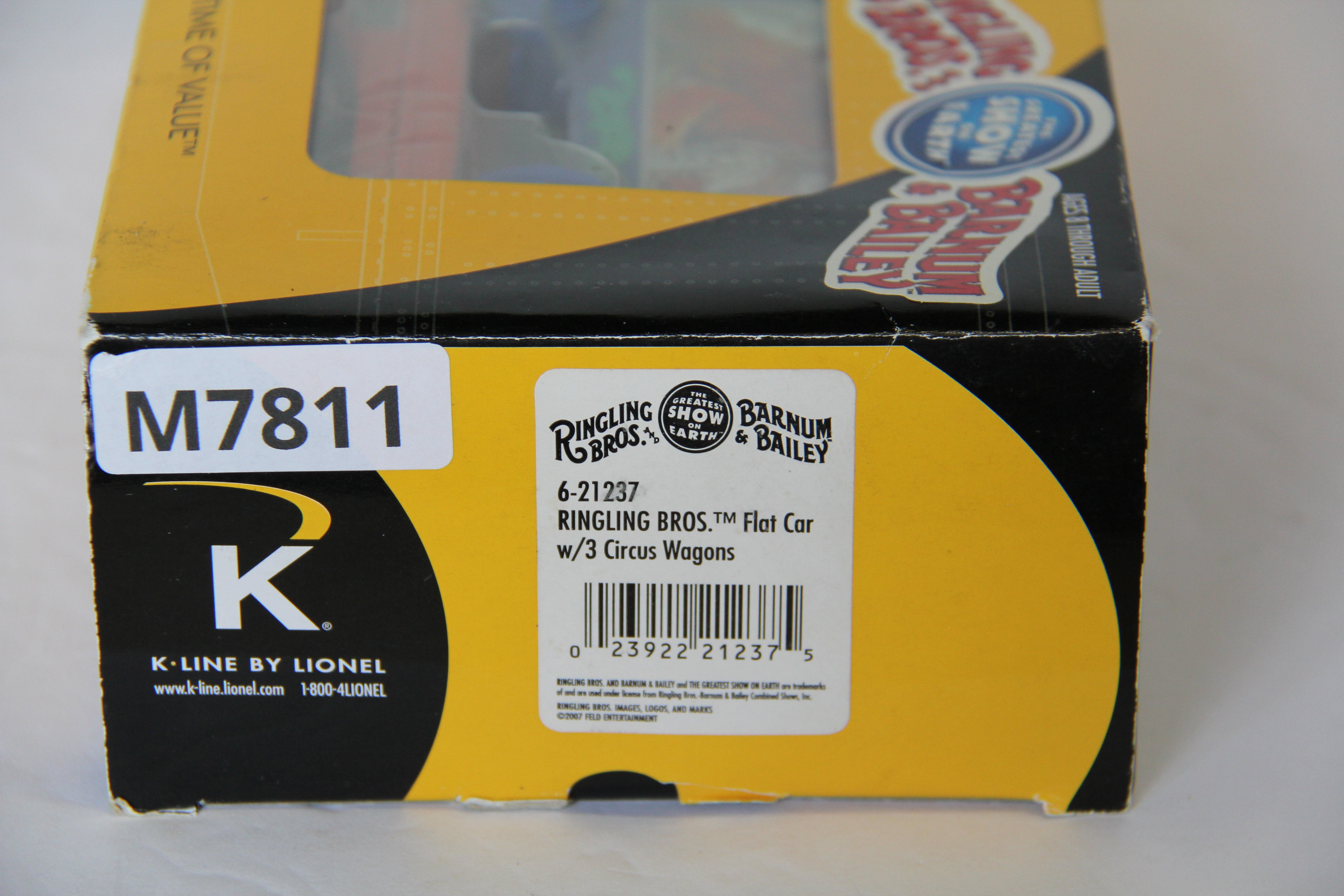 K Line by Lionel 6-21237 Ringling Bros Flat Car w/ 3 Circus Wagons-Second hand-M7811