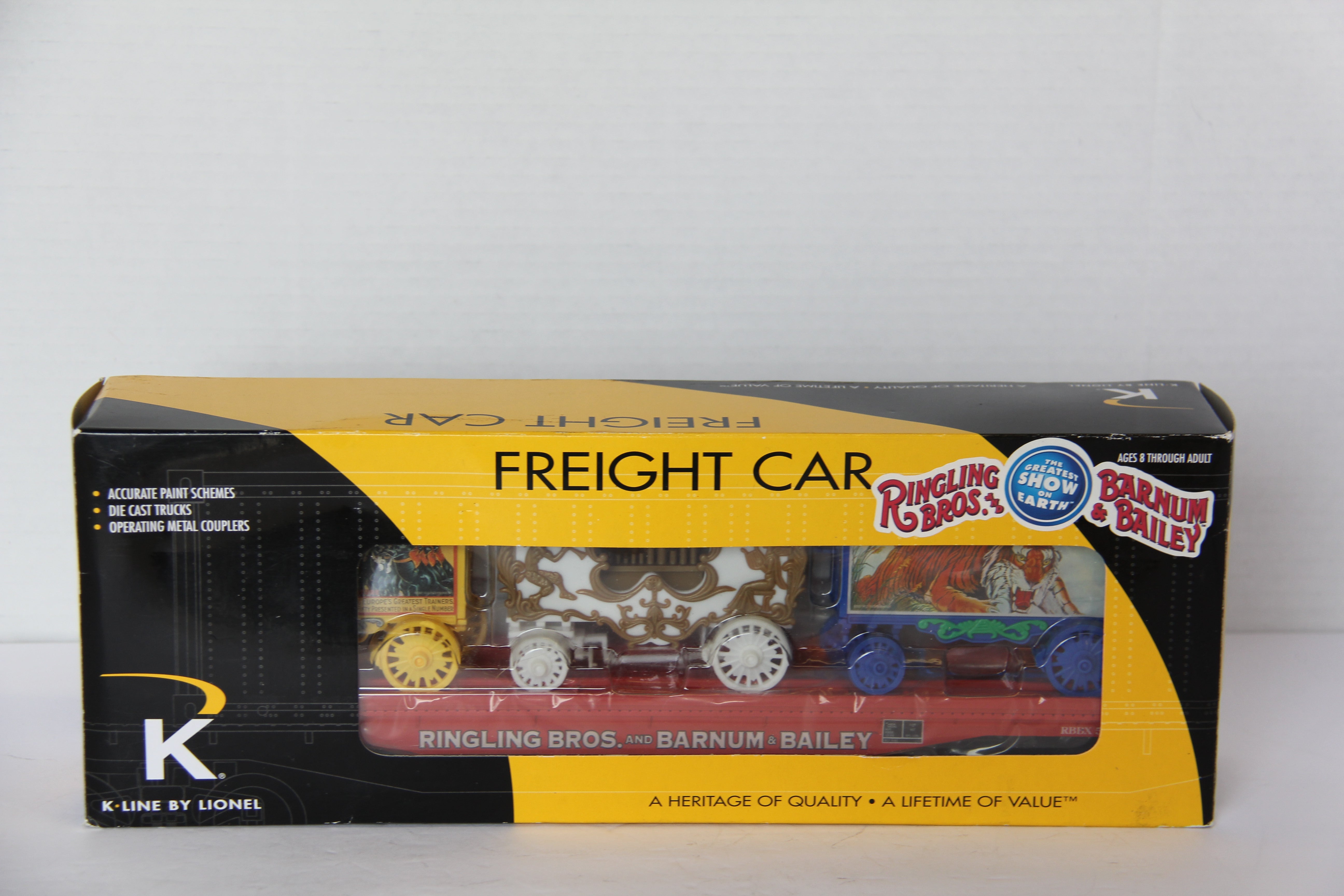K Line by Lionel 6-21237 Ringling Bros Flat Car w/ 3 Circus Wagons-Second hand-M7811