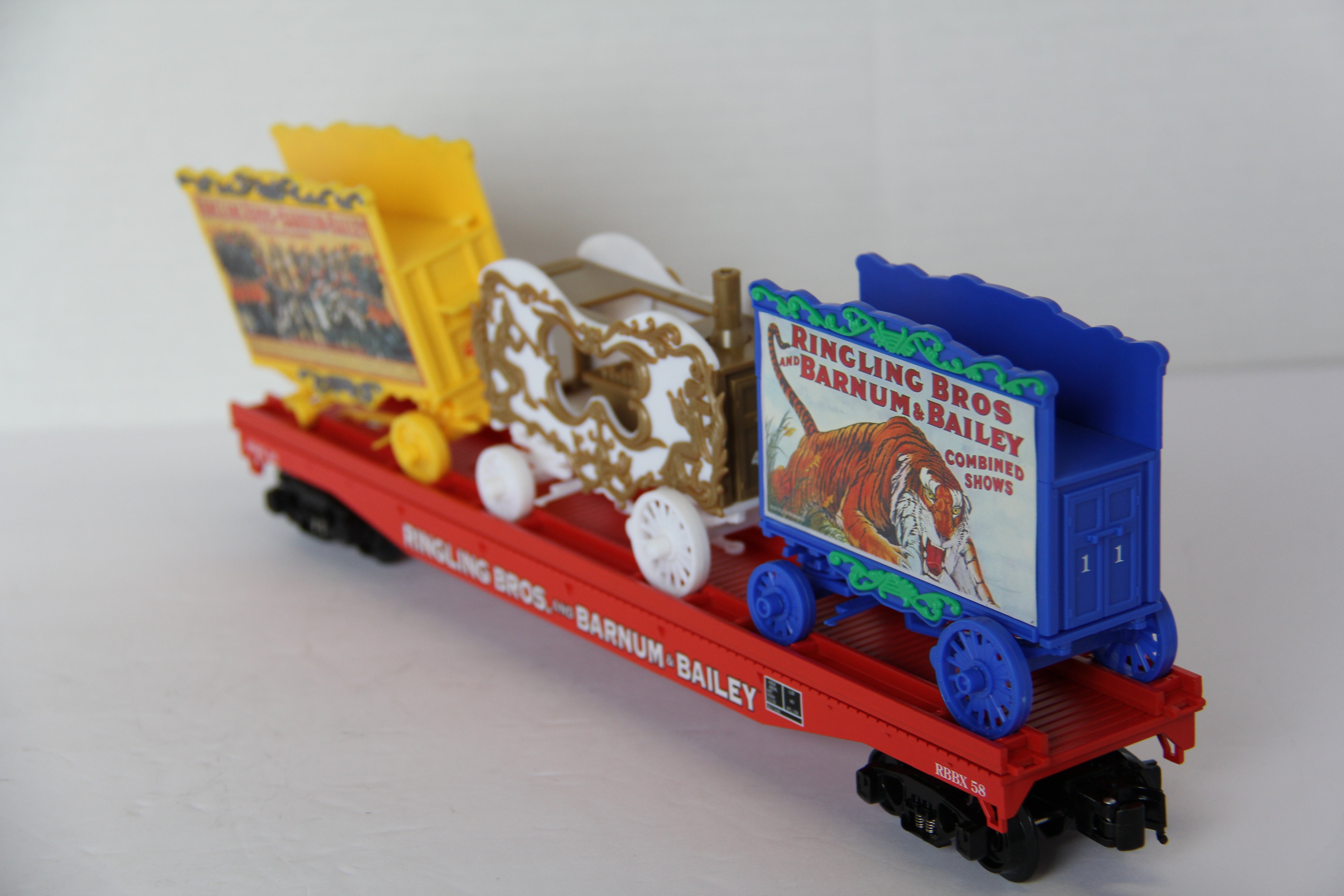 K Line by Lionel 6-21237 Ringling Bros Flat Car w/ 3 Circus Wagons-Second hand-M7811