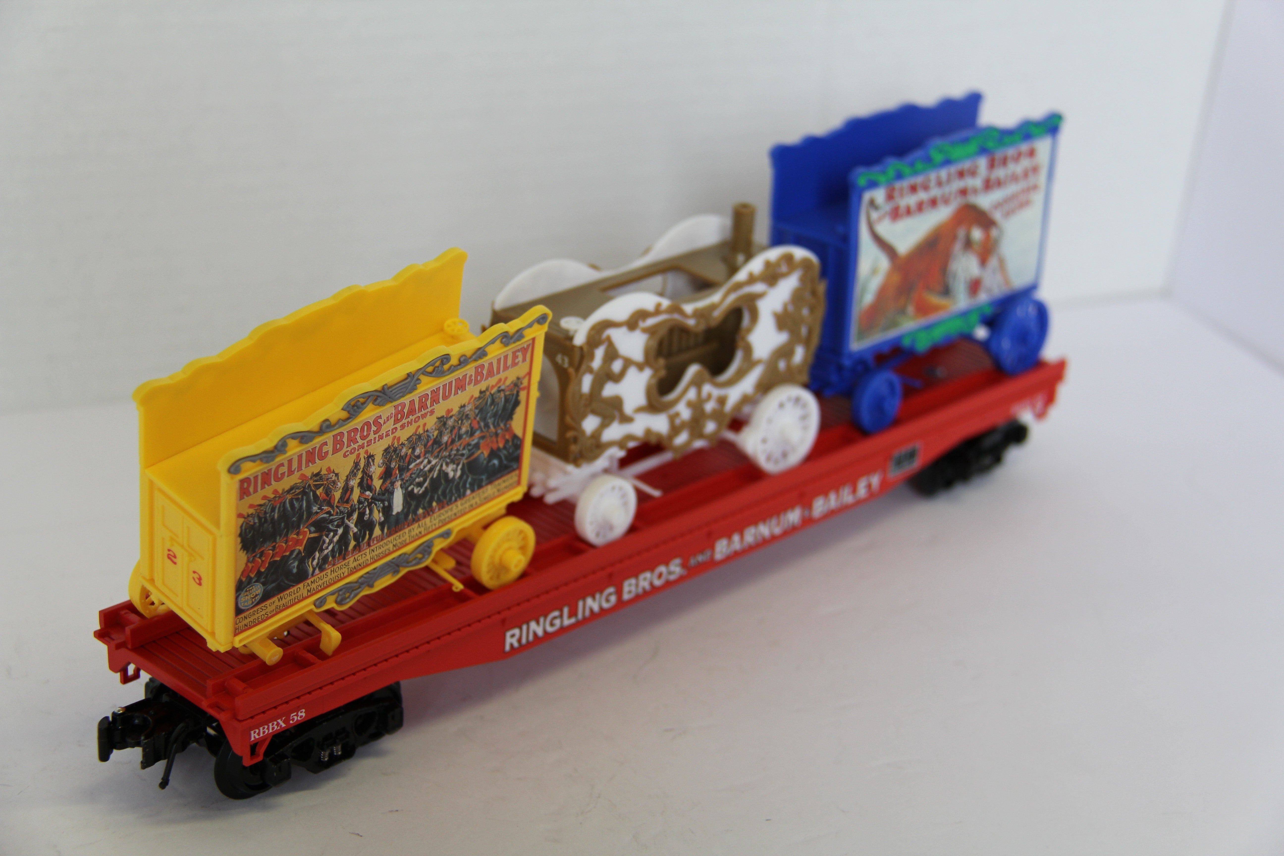 K Line by Lionel 6-21237 Ringling Bros Flat Car w/ 3 Circus Wagons-Second hand-M7811