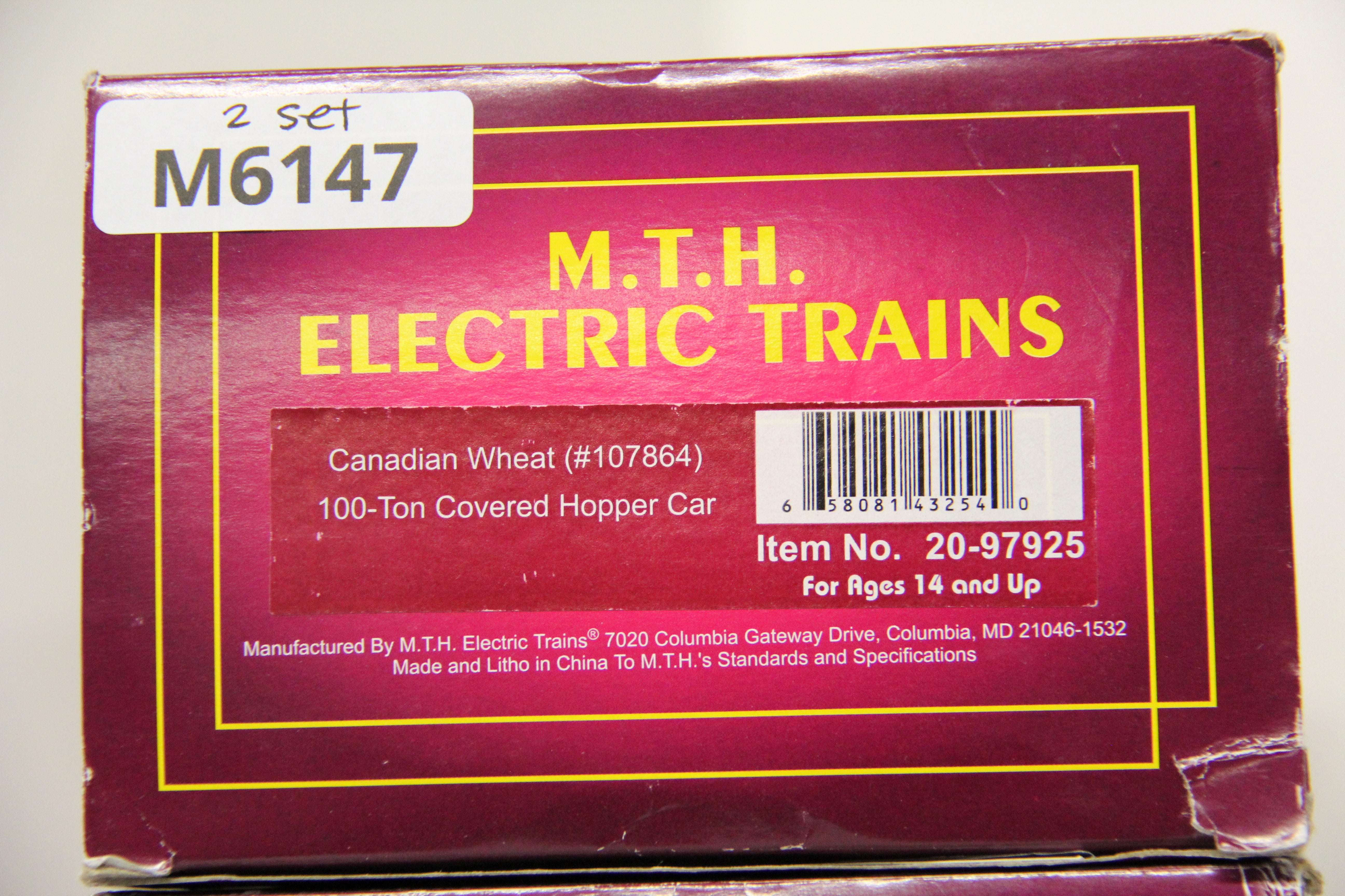MTH 20-97925 Canadian Wheat #107864 & #107868 100-Ton Covered Hopper Car-2 Set-Second hand-M6147