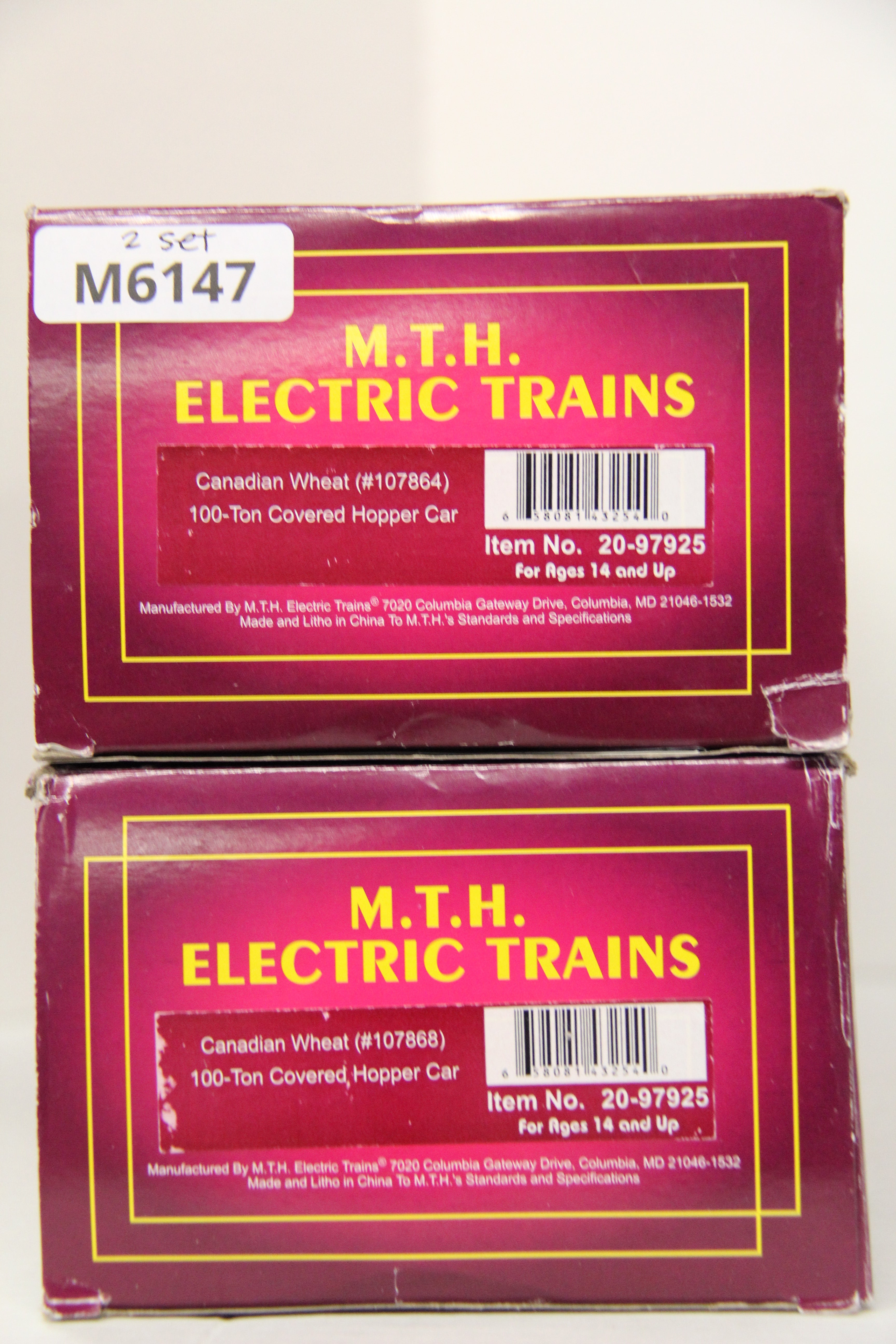 MTH 20-97925 Canadian Wheat #107864 & #107868 100-Ton Covered Hopper Car-2 Set-Second hand-M6147