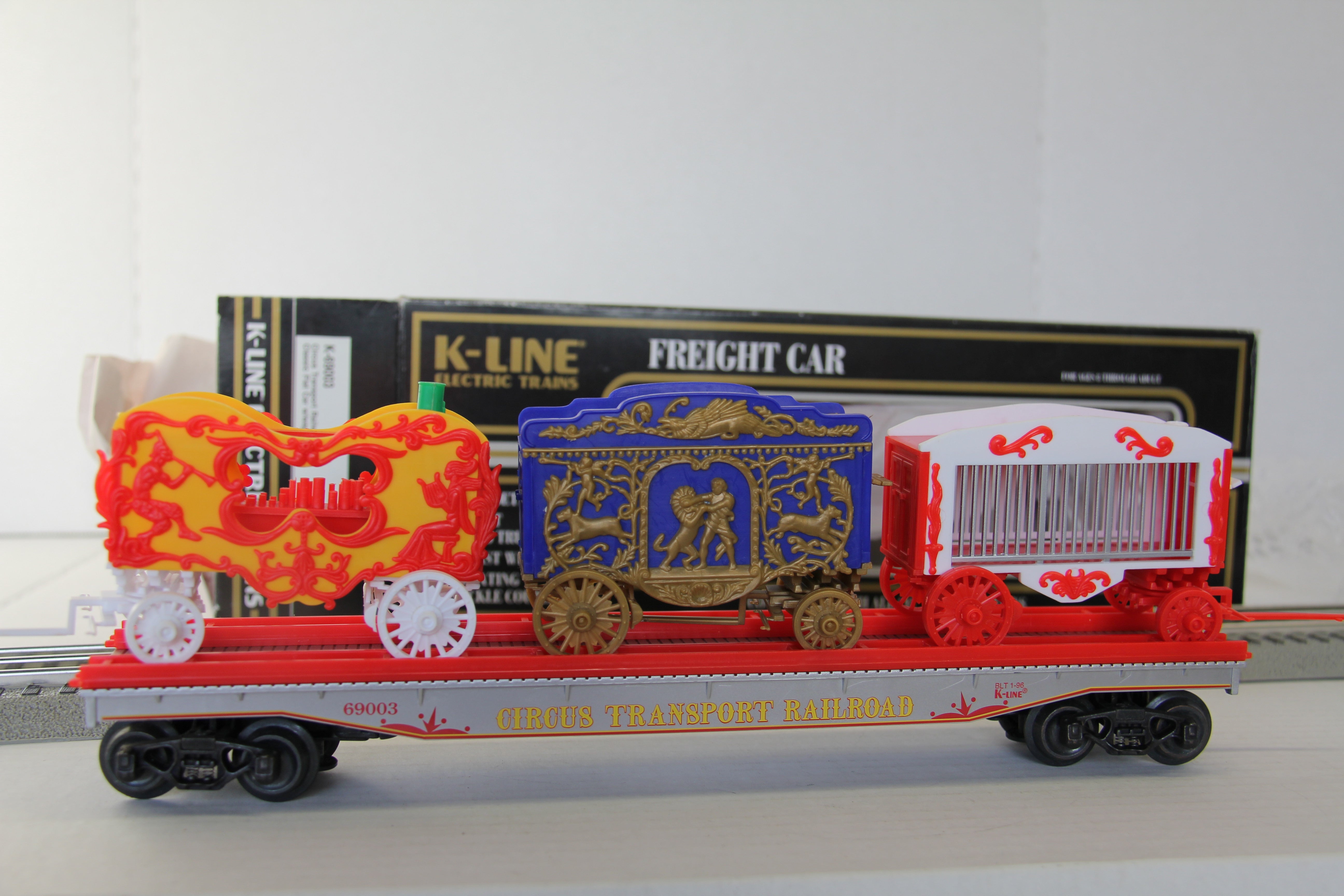 K Line K-69003 Circus Transport Railway Classic Flat Car w/ Wagons-Second hand-M4043
