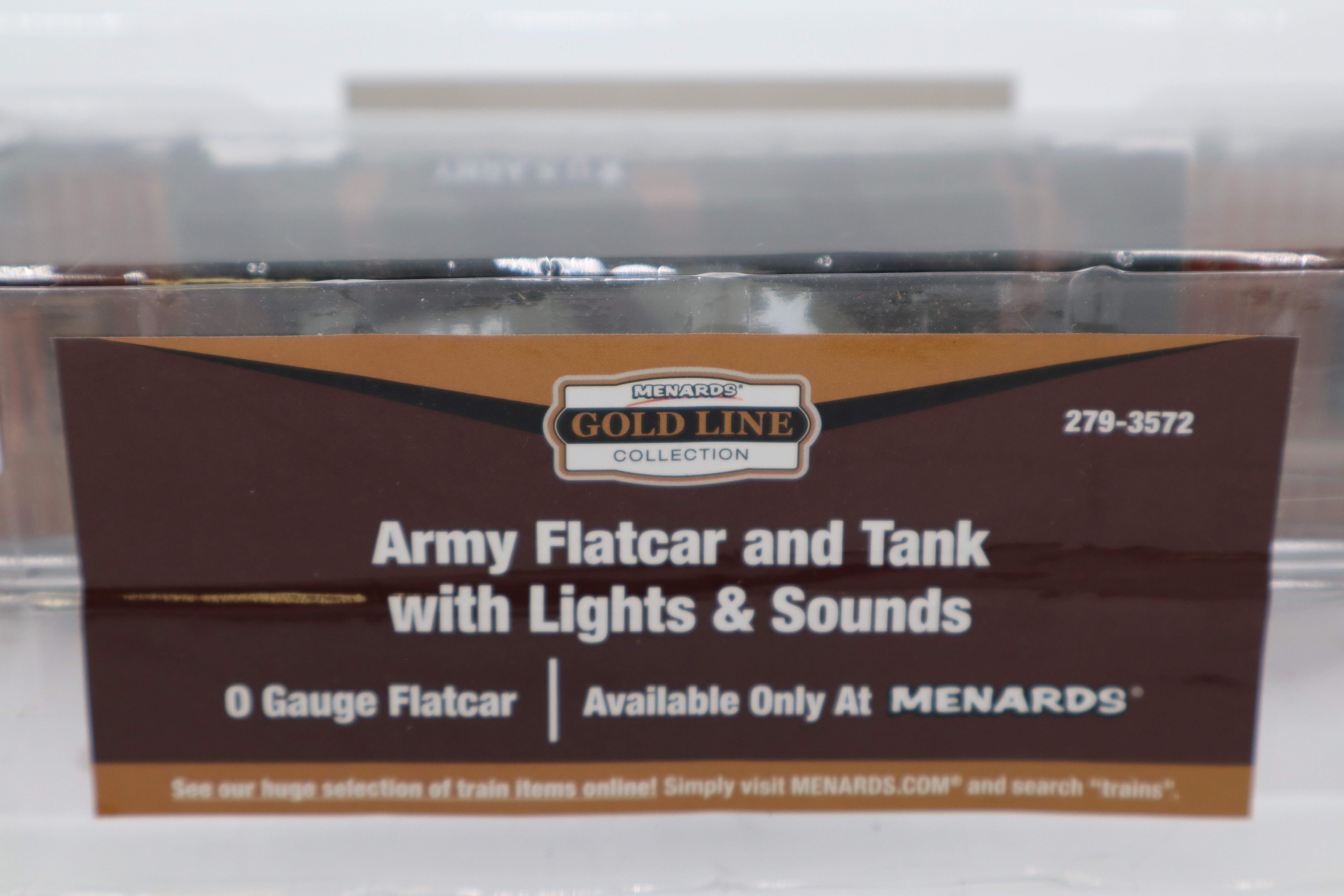 Menards #279-3572 Army Flatcar and Tank w/ Lights & Sound-Second hand-M8457