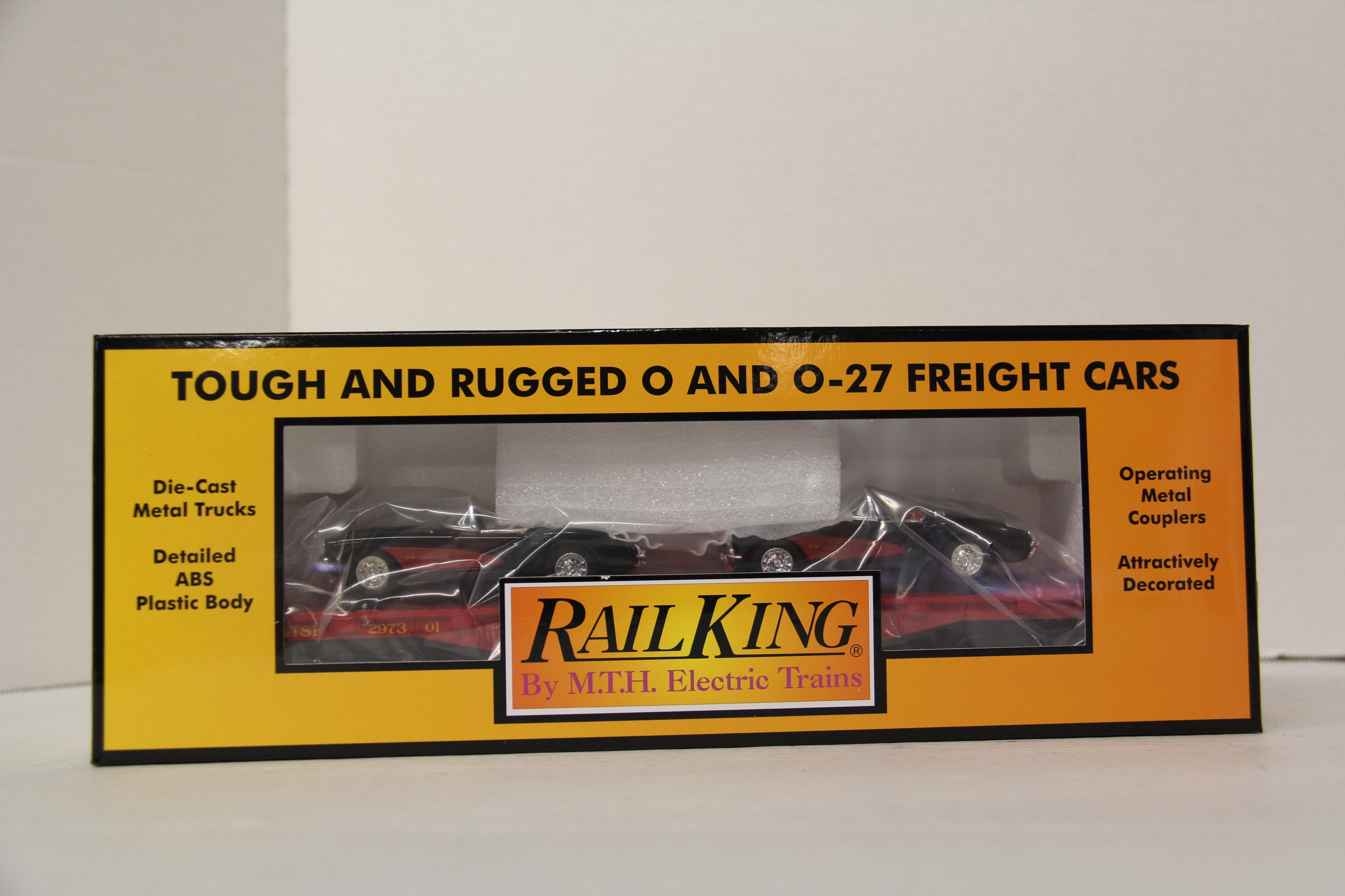 Rail King 30-76876 Santa Fe Flat Car w/ 2 1957 Chevy Corvettes-Second hand-M6232