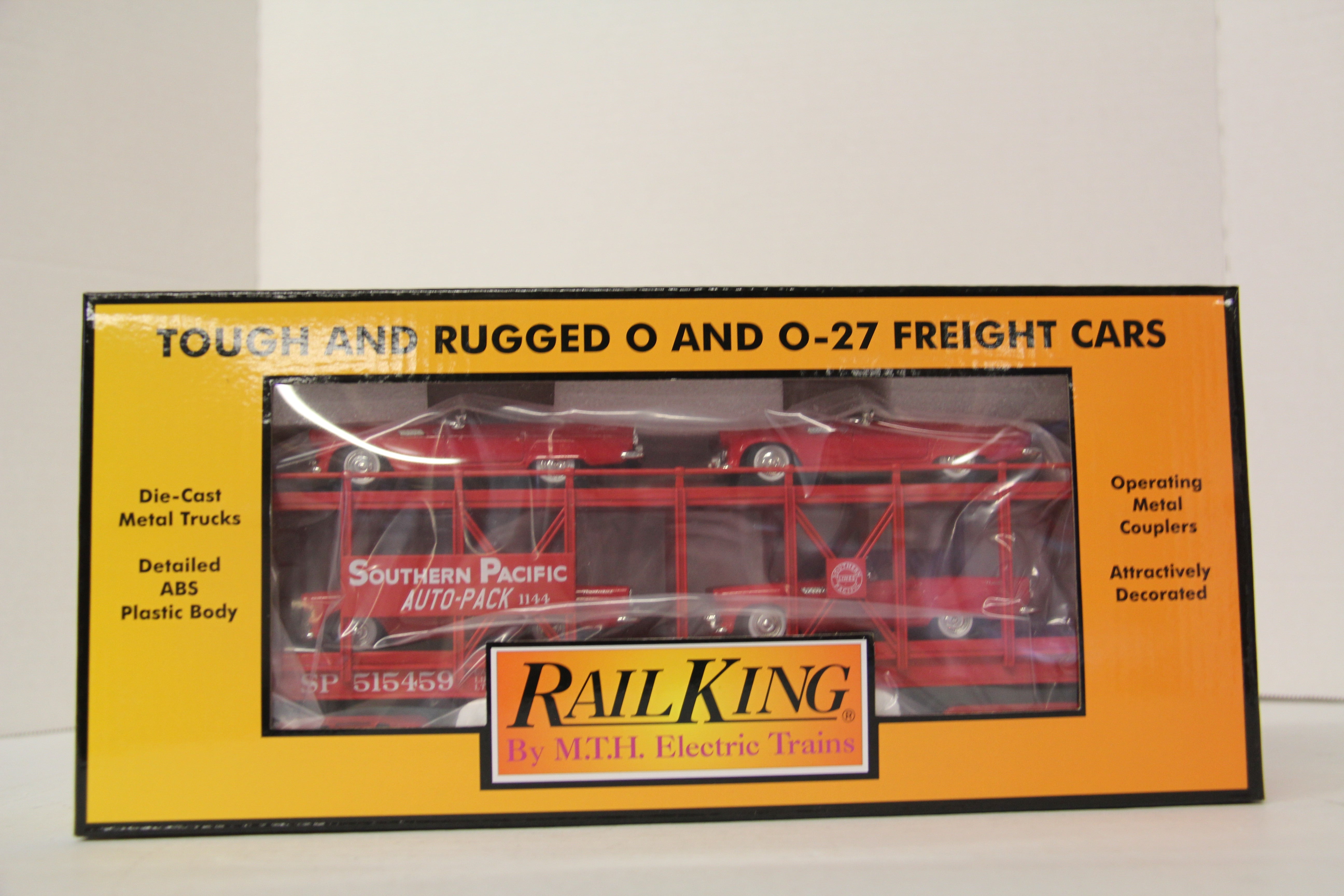 Rail King 30-76877 Southern Pacific Auto Carrier Flat Car w/ (4) 1955 Ford Thunderbirds-Second hand-M6242