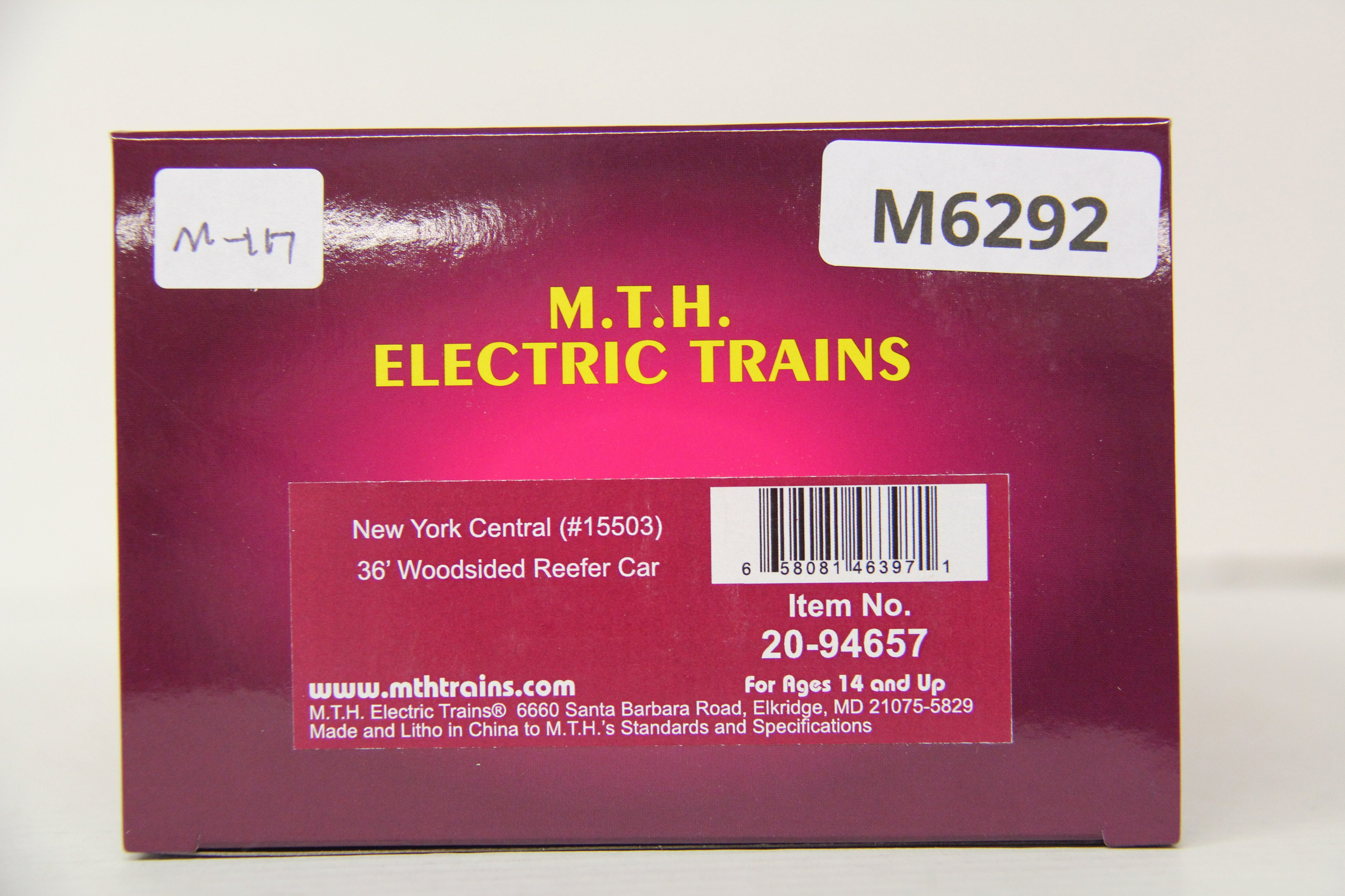 MTH 20-94657 New York Central 36' Woodsided Reefer Car #15503-Second hand-M6292