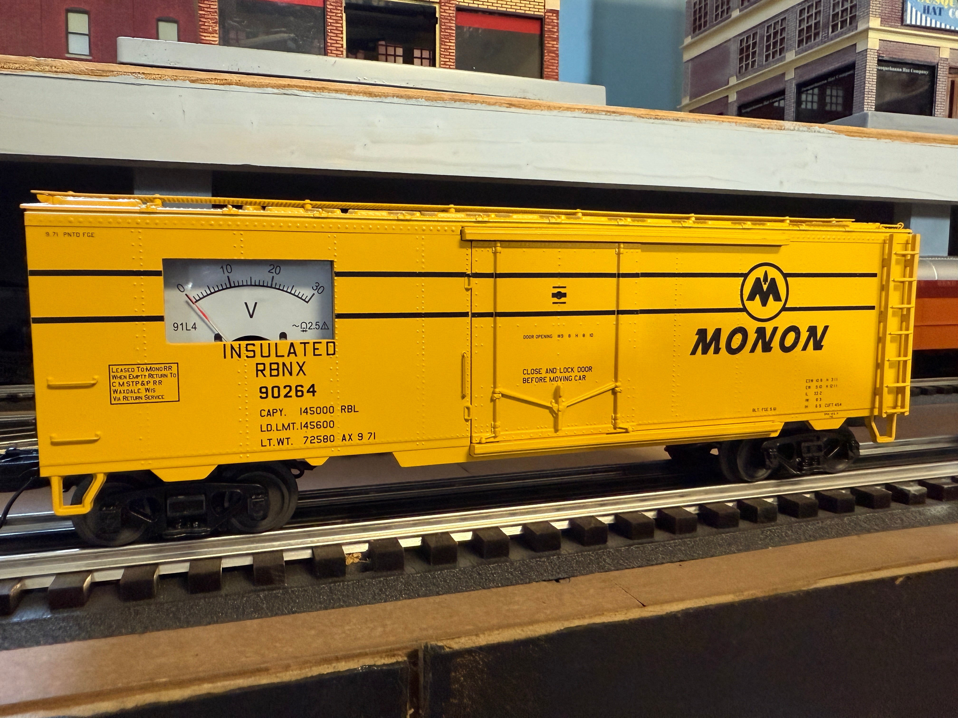 MTH 20-94757 - 40’ Steel Sided Reefer Power Meter Car "Monon" #90264 - Custom Run for MrMuffin'sTrains
