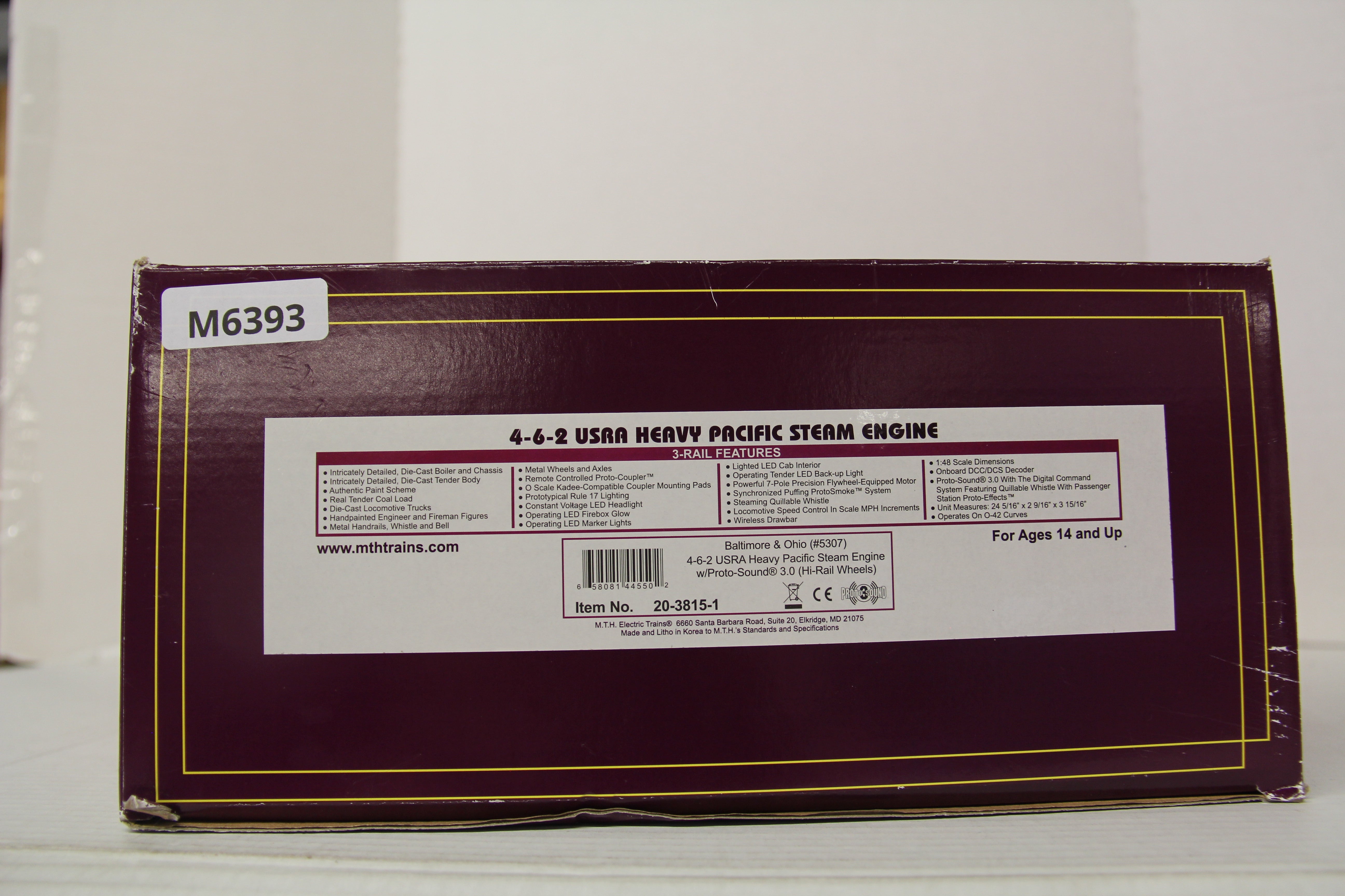 MTH 20-3815-1 Baltimore & Ohio 4-6-2 USRA Heavy Pacific Steam Engine-Second hand-M6393