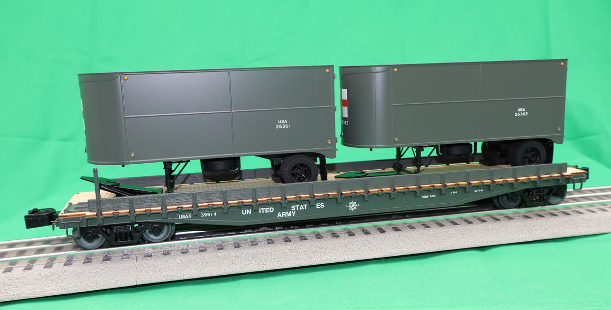 Lionel 2526360 - Flat Car "U.S. Army" w/ 2 Trailers #39514