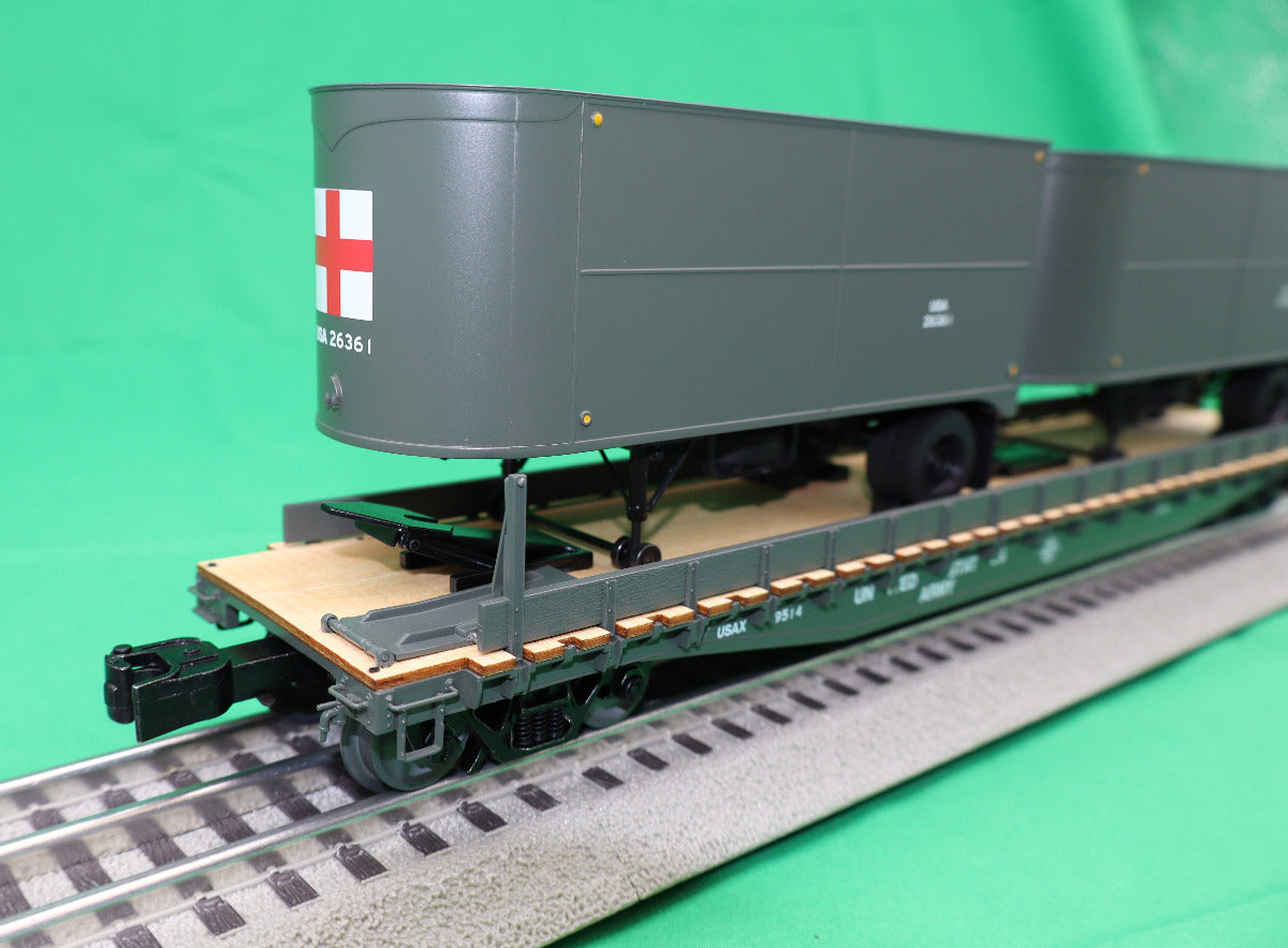 Lionel 2526360 - Flat Car "U.S. Army" w/ 2 Trailers #39514