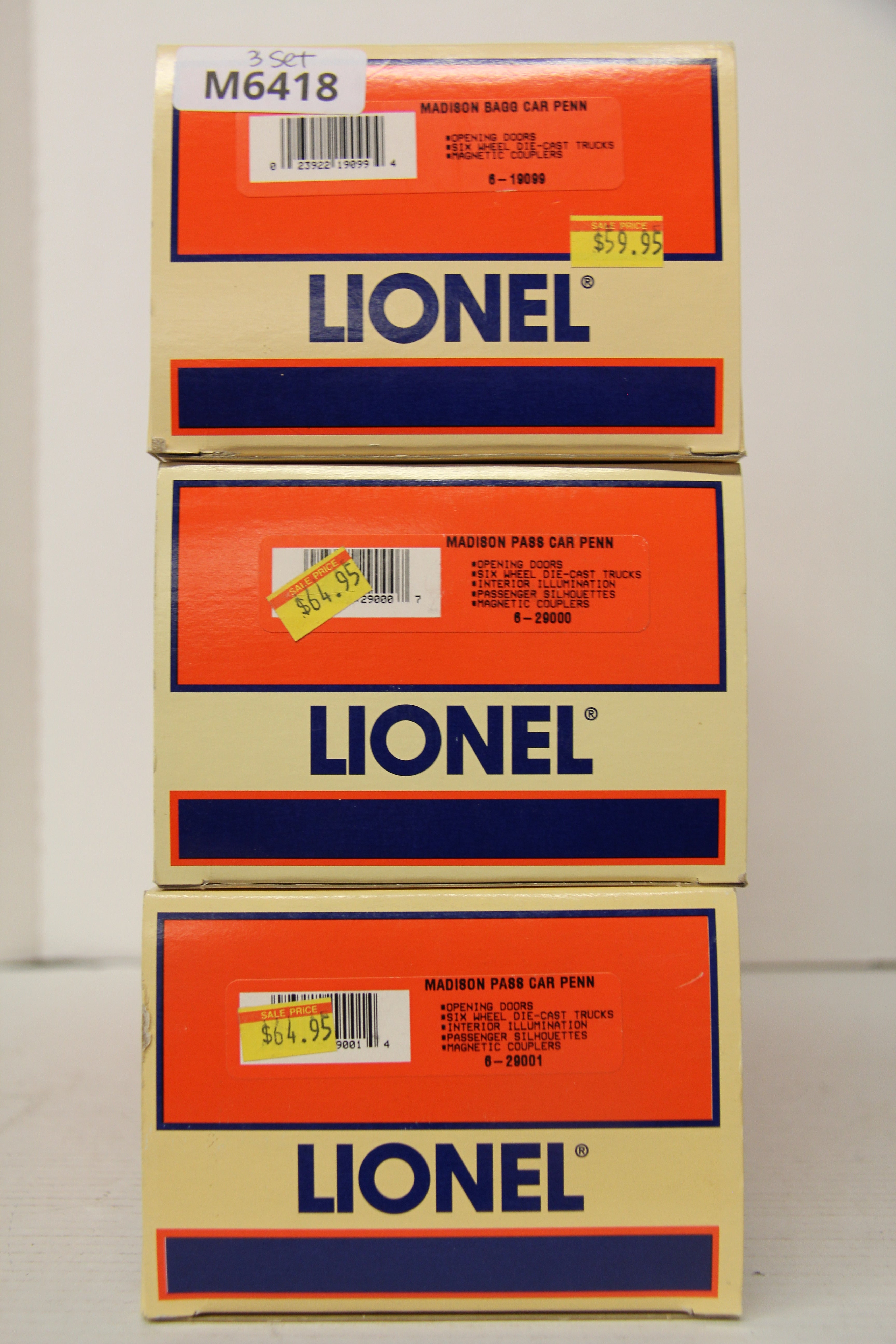 Lionel 6-19099, 6-29000, 6-29001 Madison Passenger 3 Car Set-Second hand-M6418