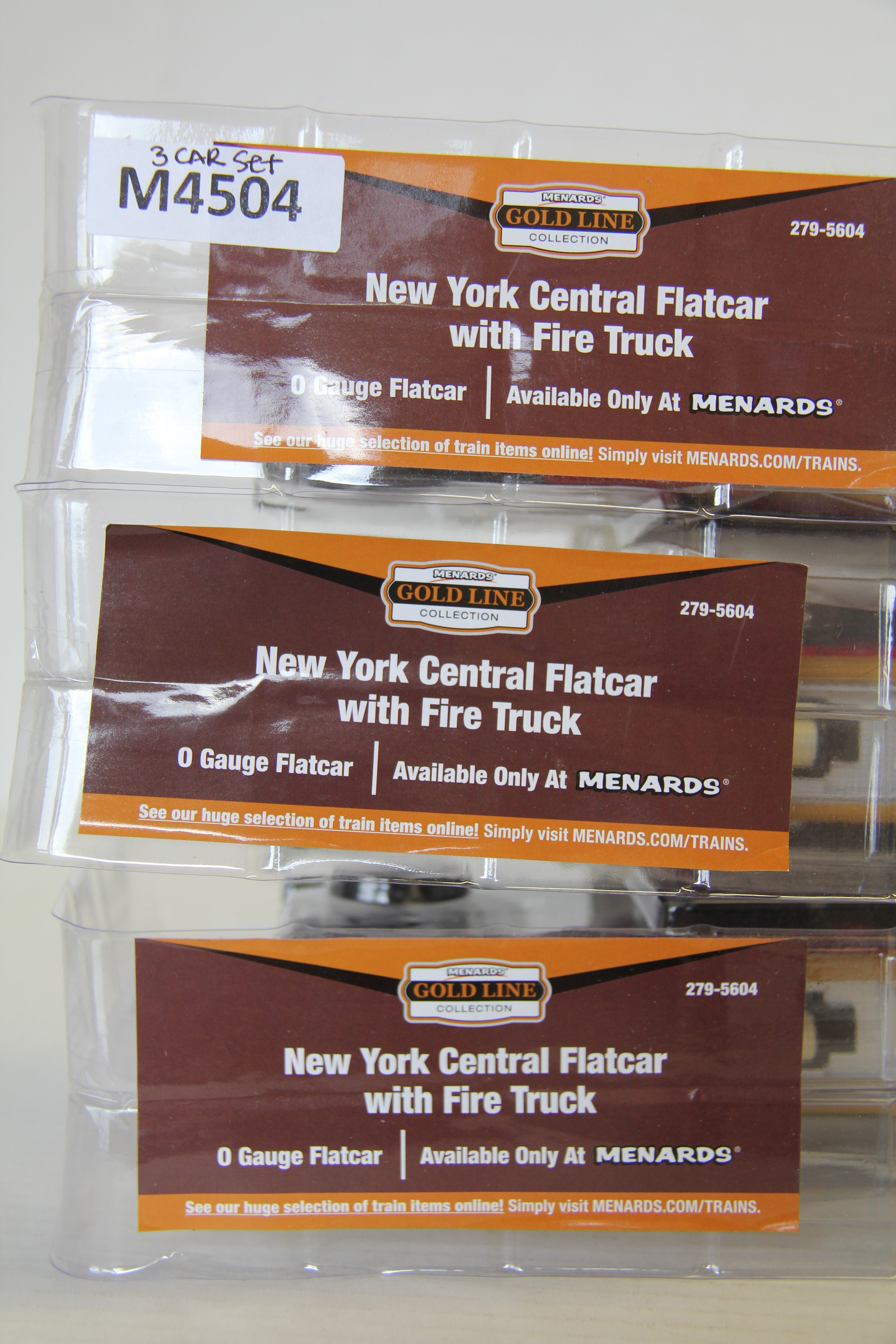 Menards 2795604 New York Central Flatcar w. Fire Truck 3 Car SetSeco
