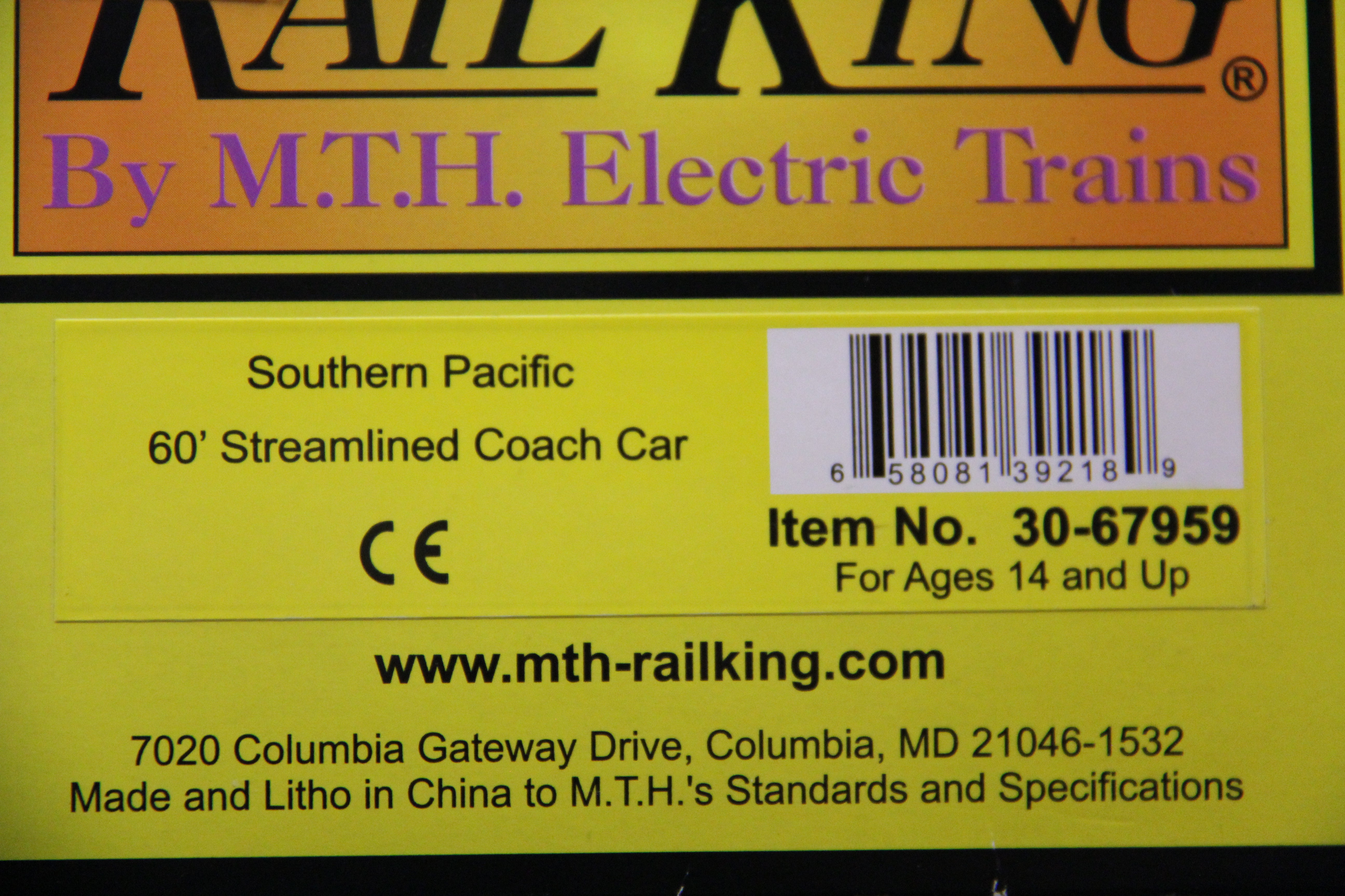 Rail King 30-67959 Southern Pacific 60' Streamlined Coach Car-Second hand-M4439