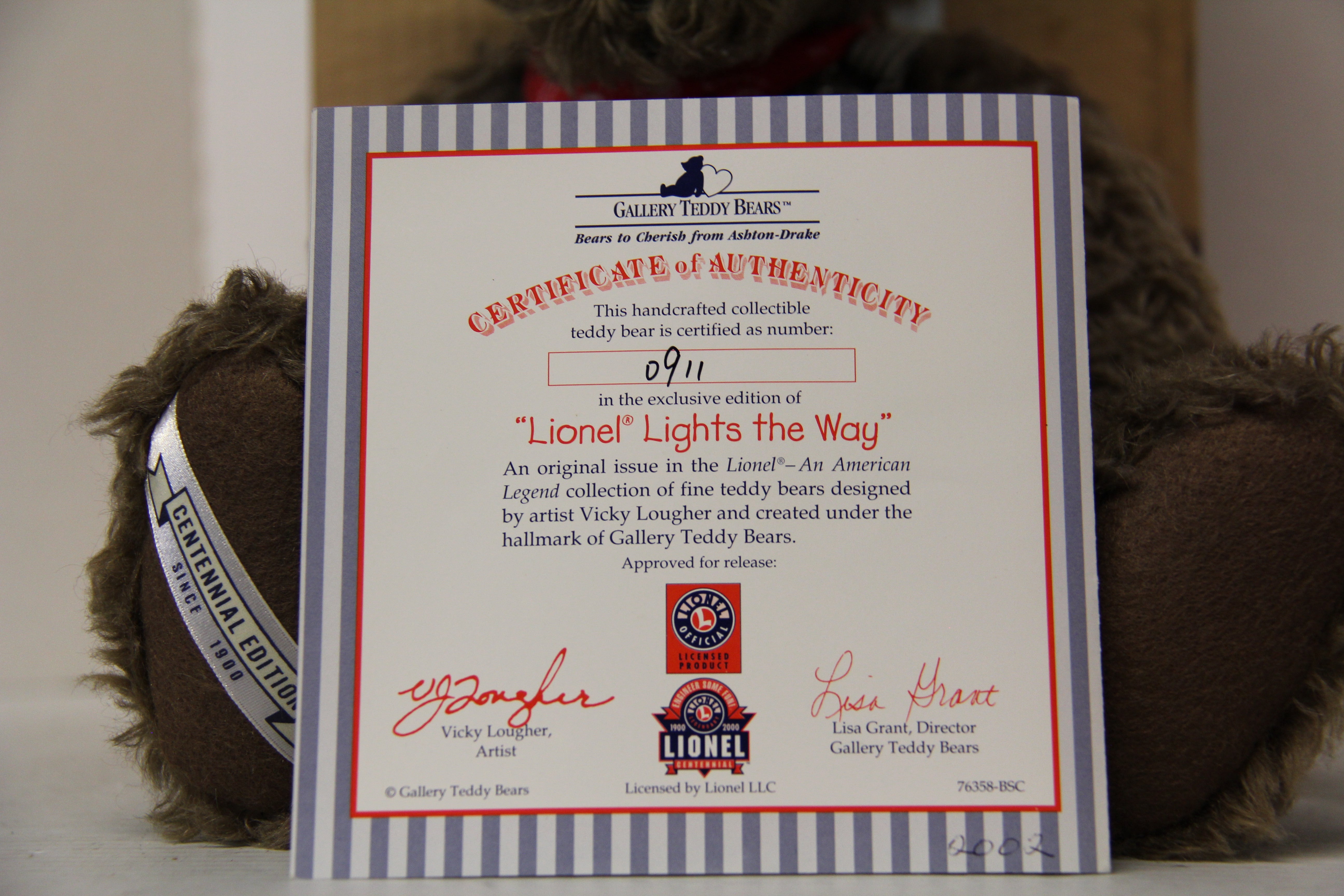 2002 Gallery Teddy Bears "Lionel Lights the Way" #0911-Second hand-M6447