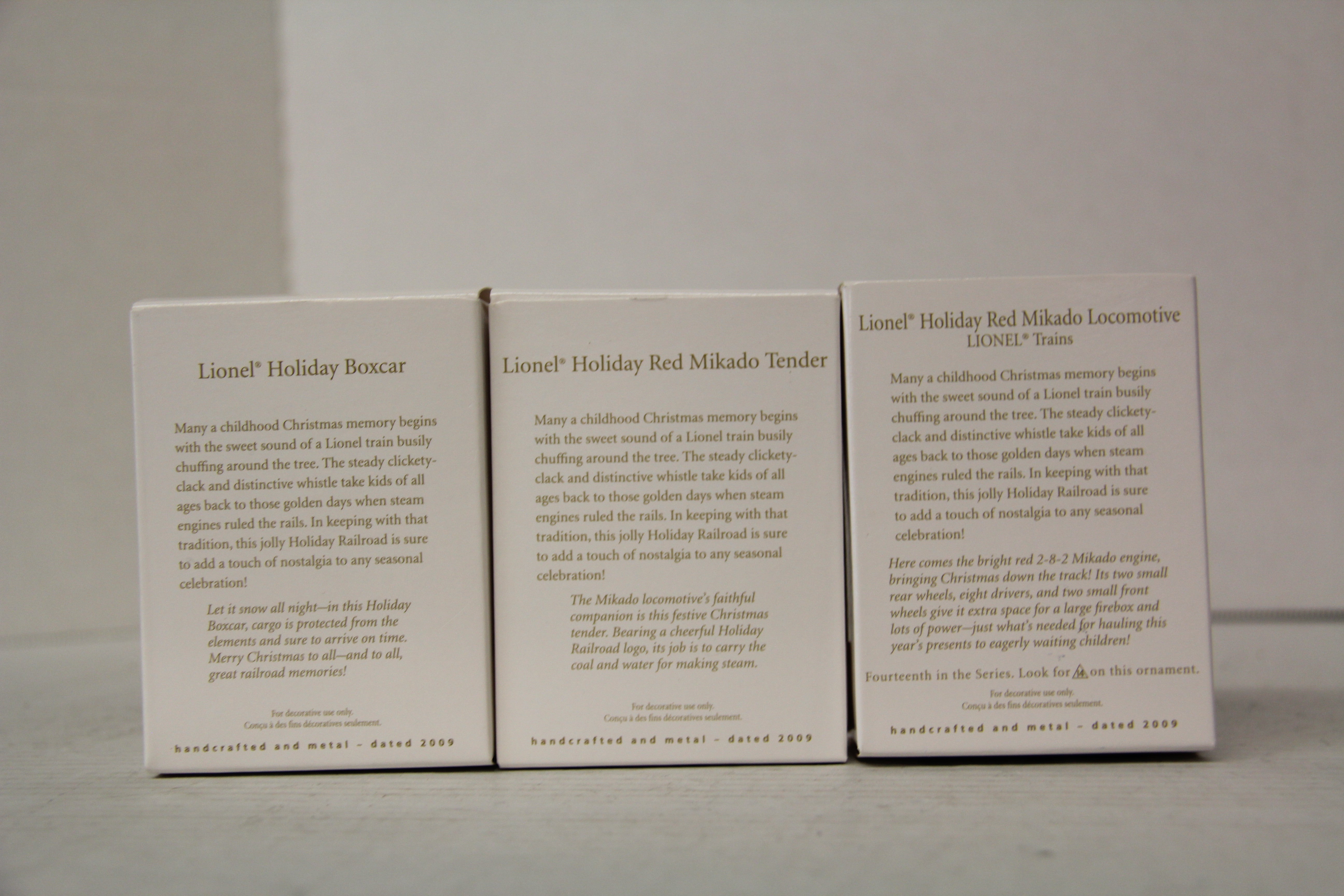 2009 Hallmark Keepsake Lionel Holiday Series Ornaments 3 Set-Second hand-M6449