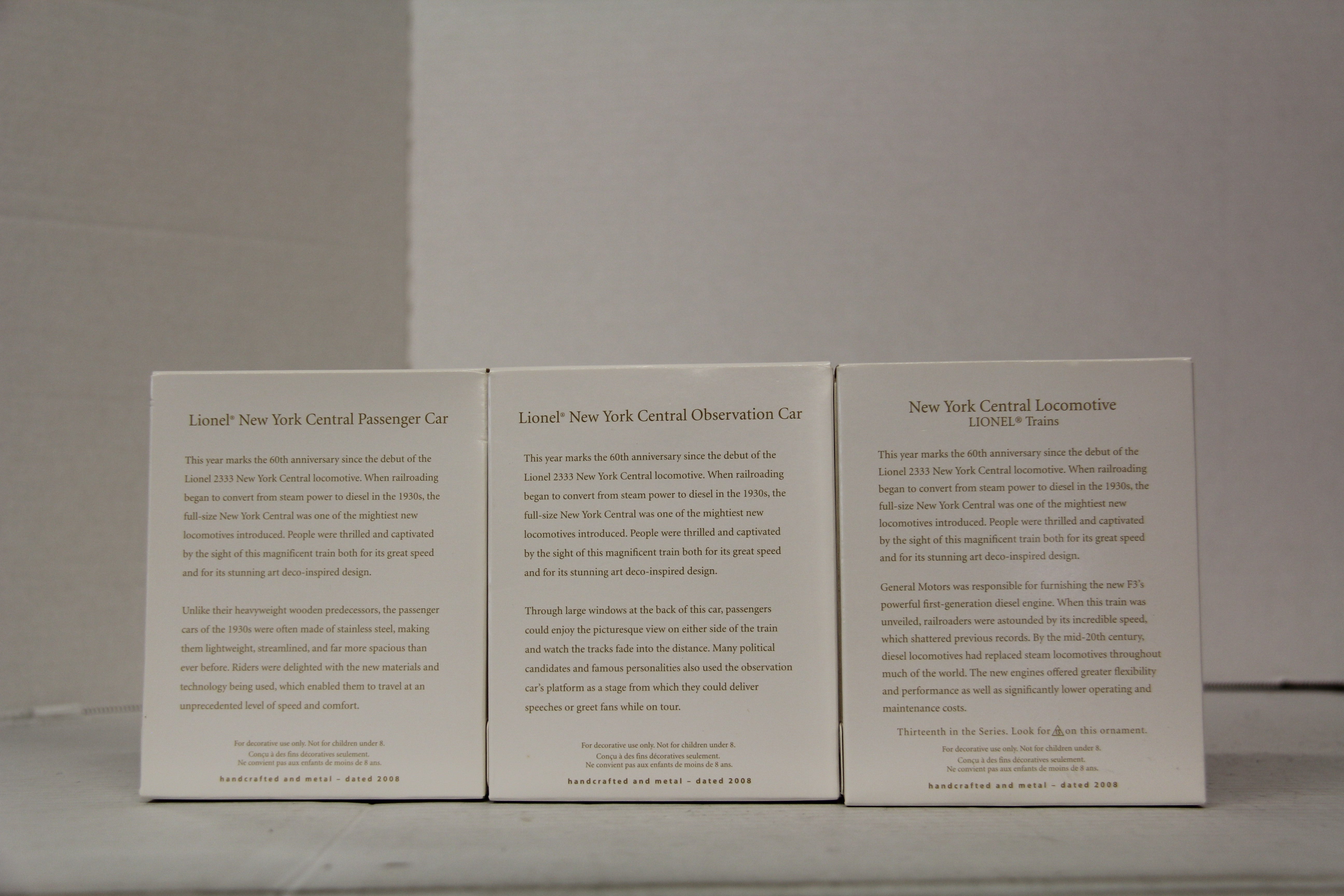 2008 Hallmark Keepsake New York Central Ornaments 3 Set Lot-Second hand-M6455