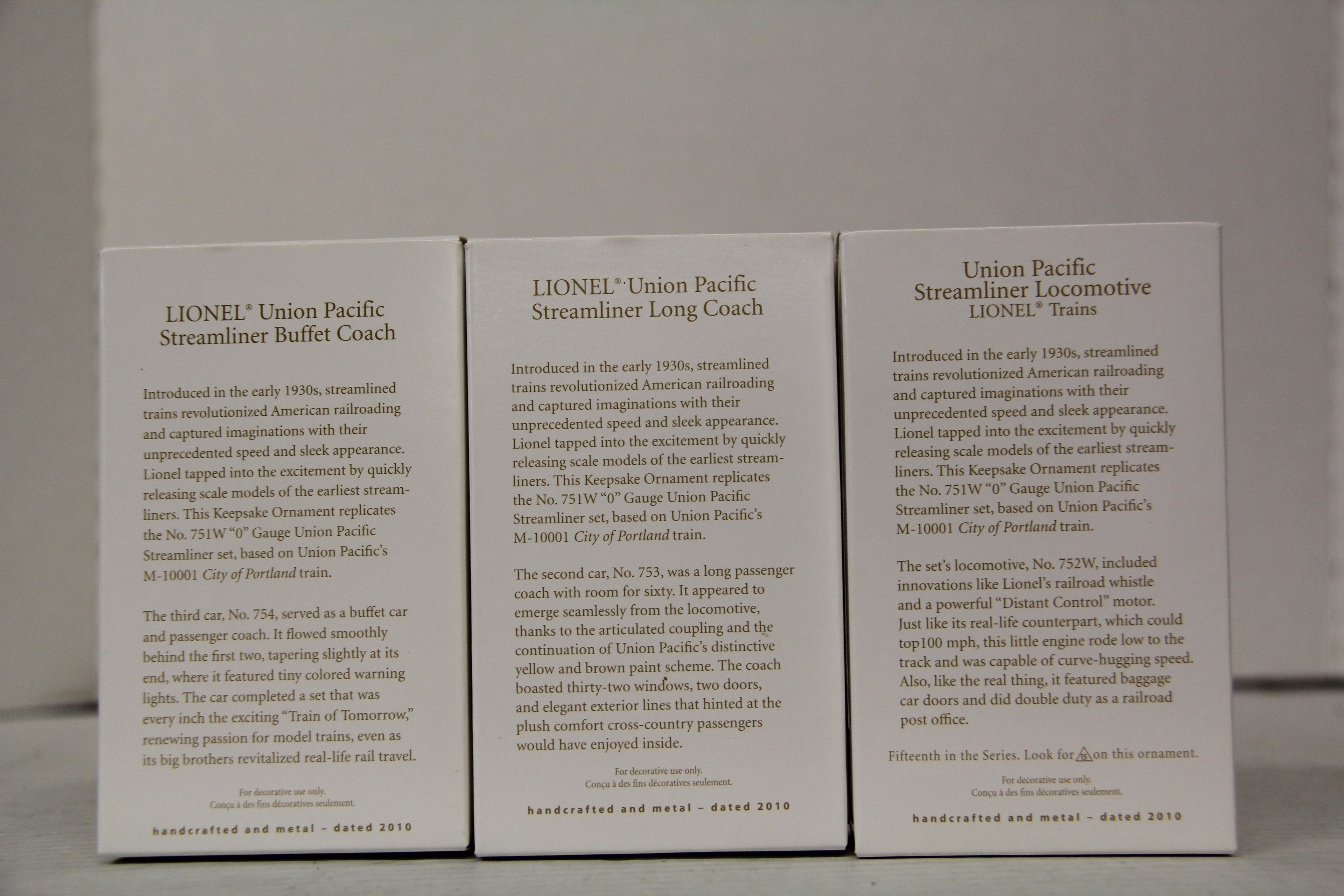 2010 Hallmark Keepsake Union Pacific Streamliner Train Ornaments 3 Set Lot-Second hand-M6458