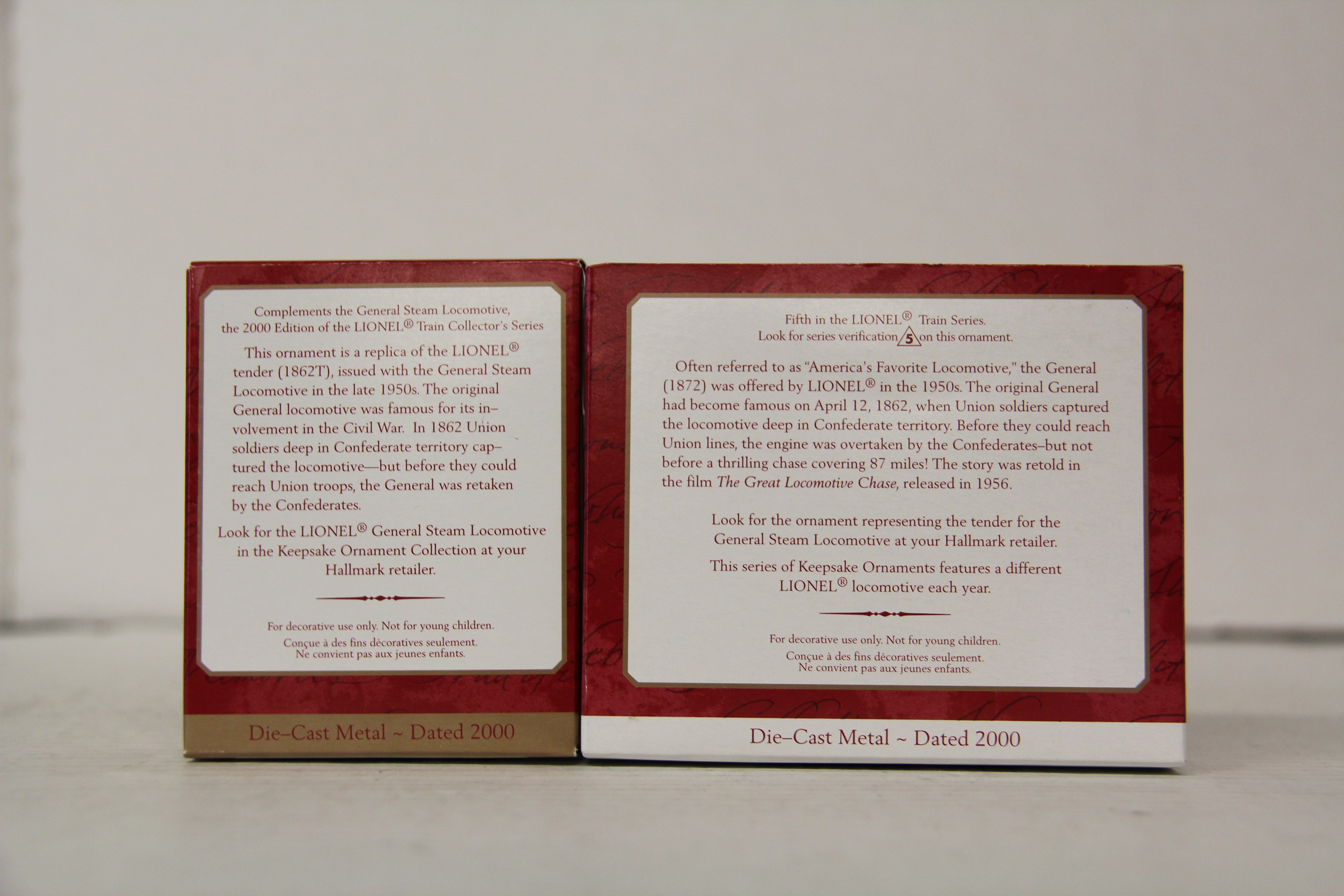 2000 Hallmark Keepsake Lionel General Steam Train Ornaments 2 Set-Second hand-M6462