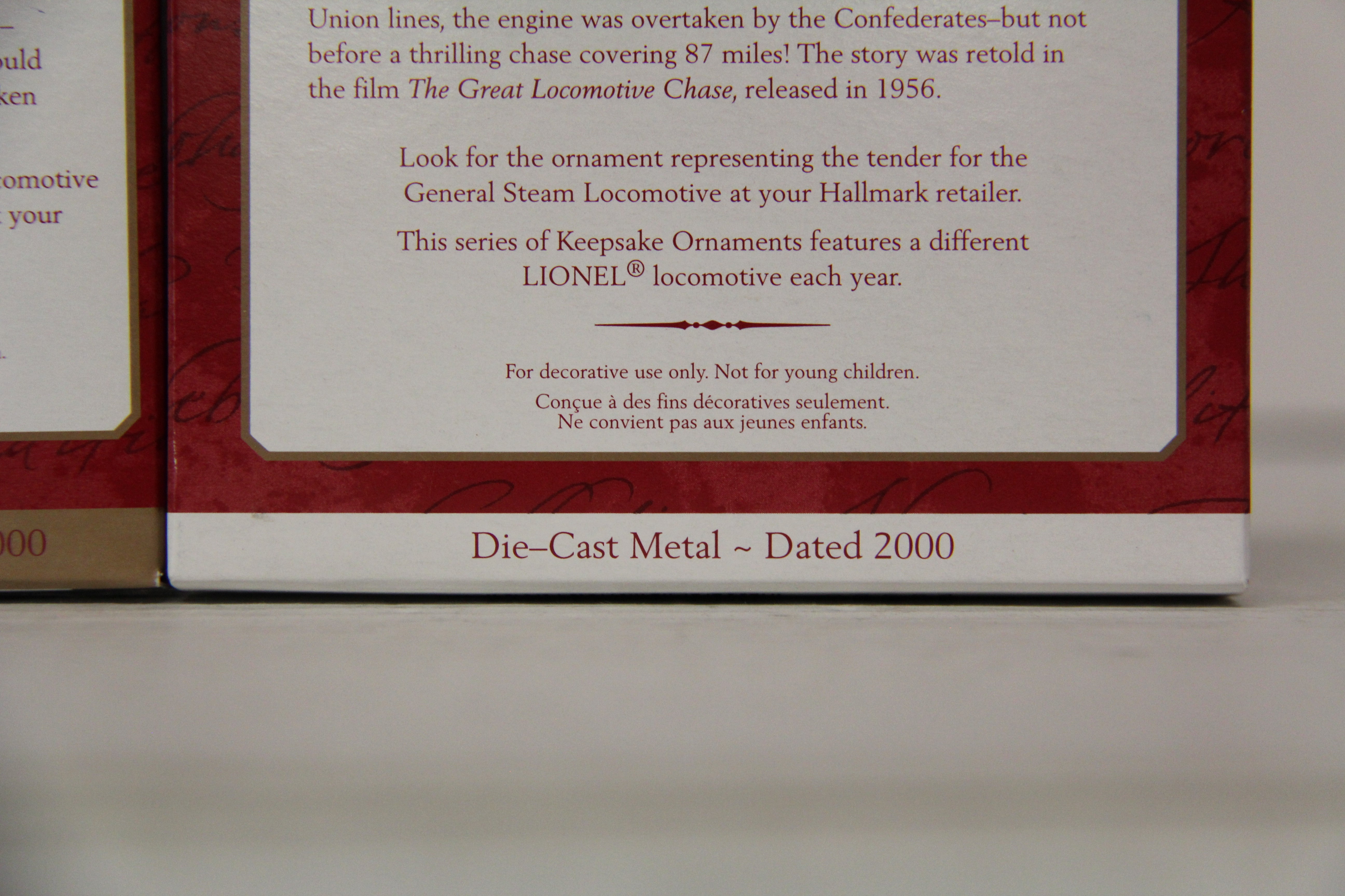 2000 Hallmark Keepsake Lionel General Steam Train Ornaments 2 Set-Second hand-M6462