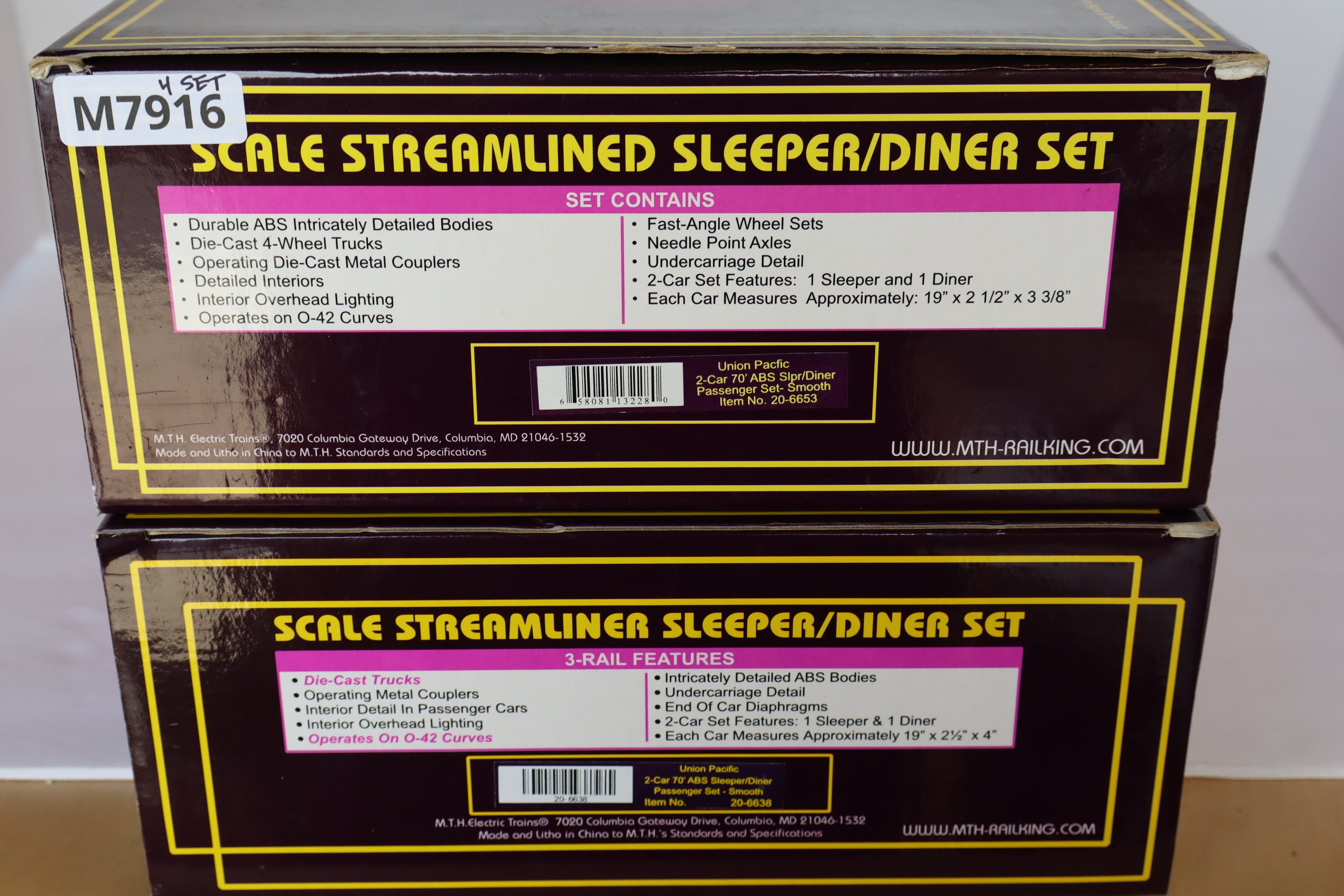 MTH 20-6653 & 20-6638 Union Pacific 70' ABS Smooth 4 Car Pass Set-Second hand-M7916