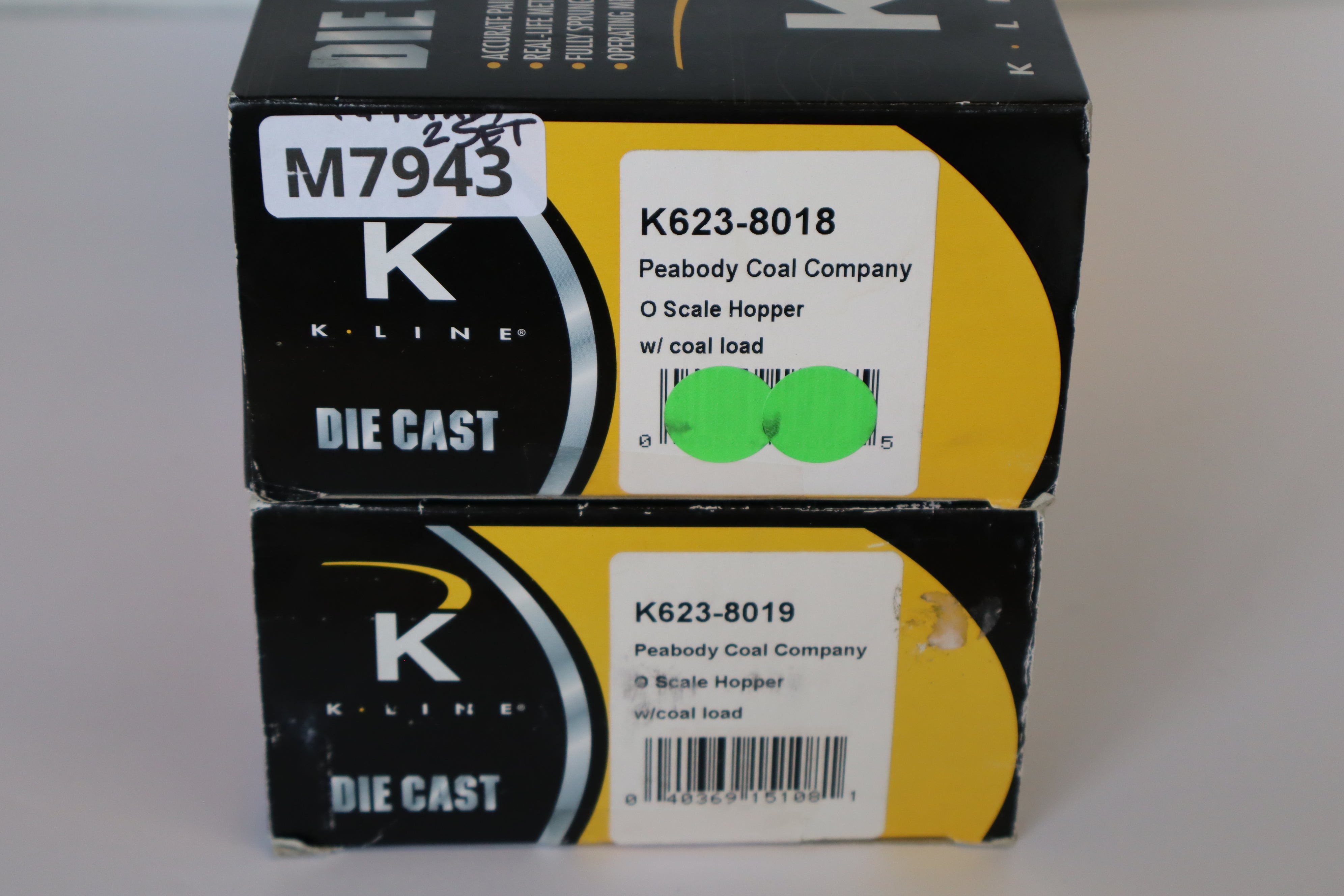 K Line Diecast K623-8018 & K623-8019 Peabody Coal Company Hopper w/ Coal Load-2 Set-Second hand-M7943