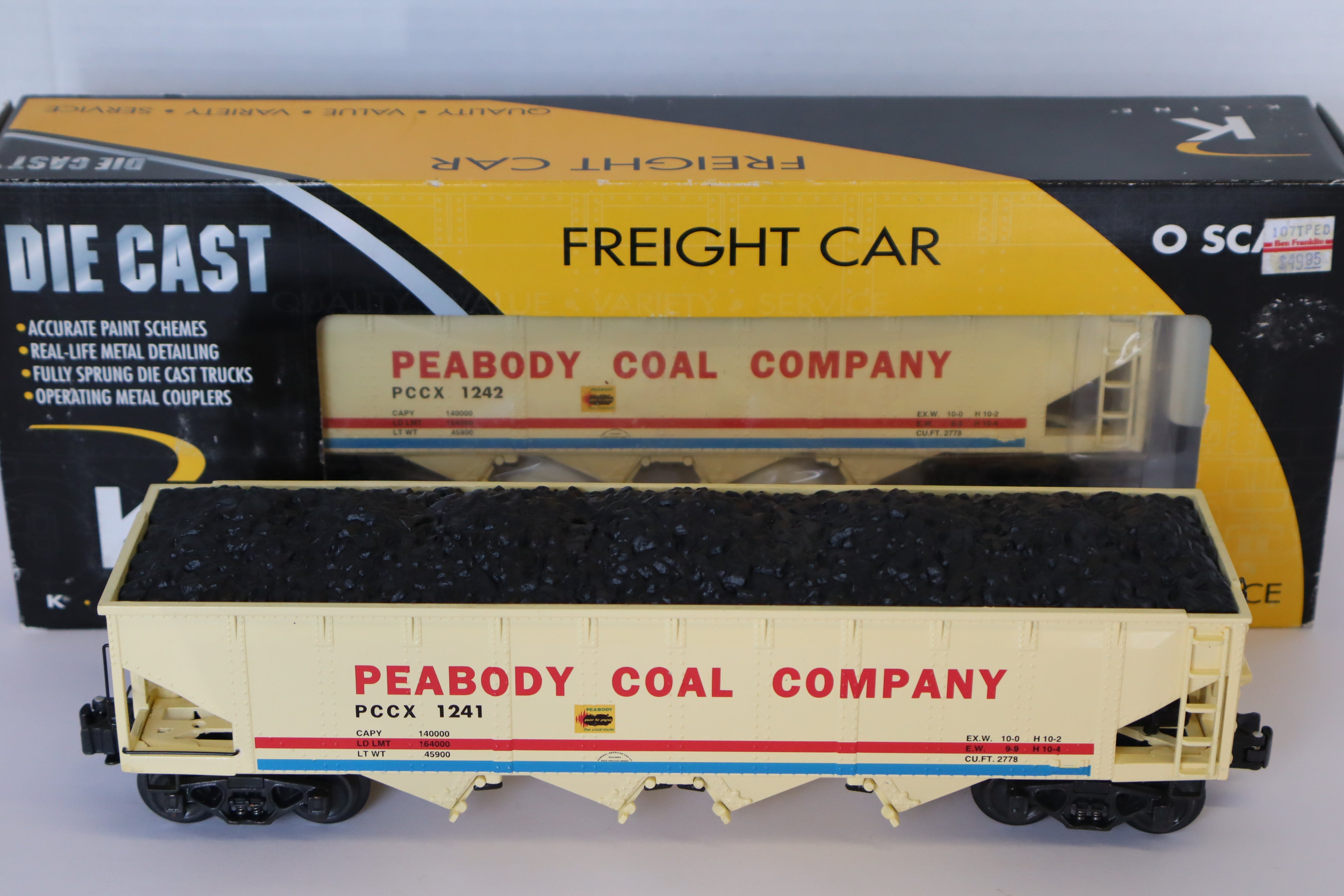 K Line Diecast K623-8018 & K623-8019 Peabody Coal Company Hopper w/ Coal Load-2 Set-Second hand-M7943
