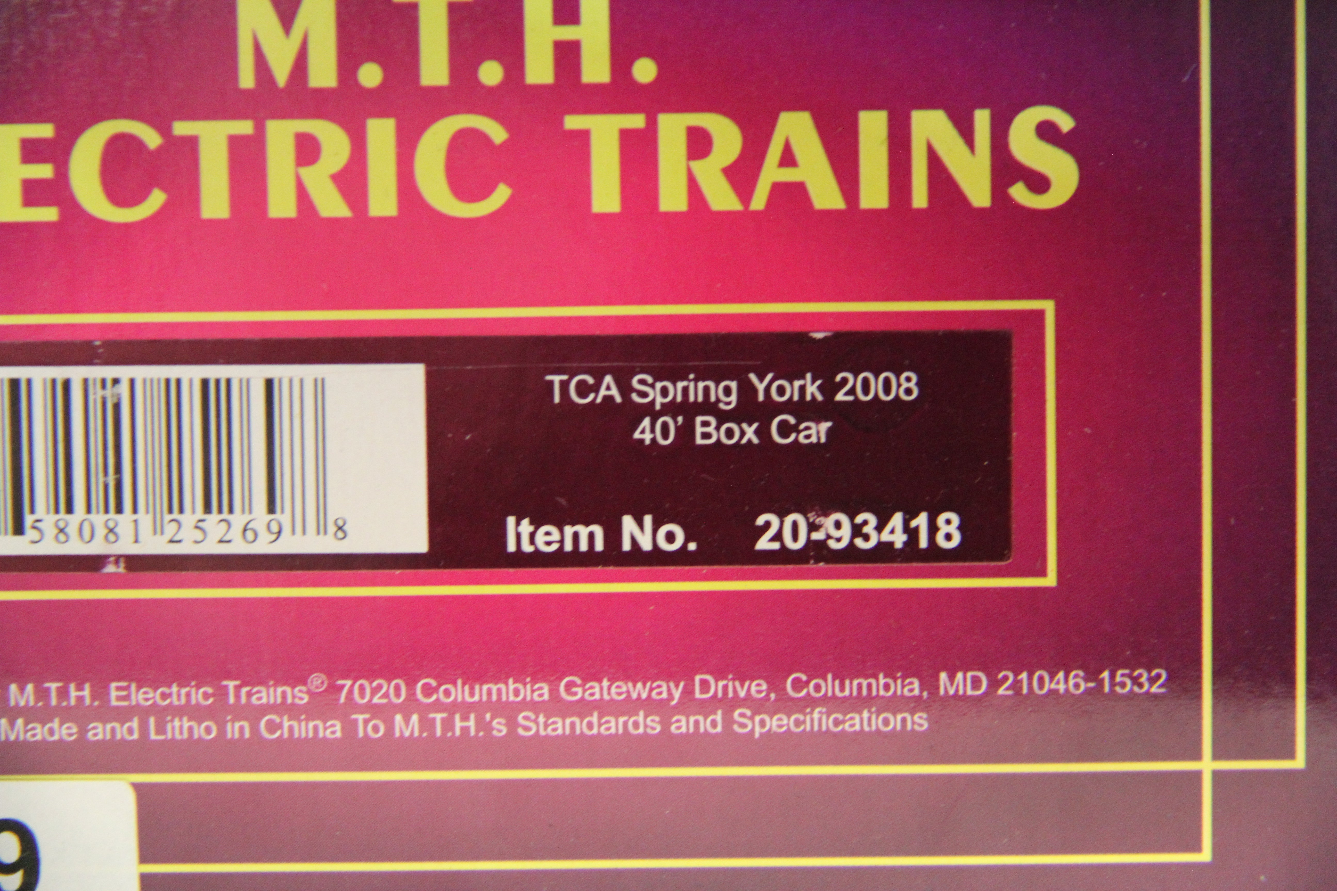 MTH 20-93418 TCA Spring York 2008 -40' Box Car-Second hand-M4599