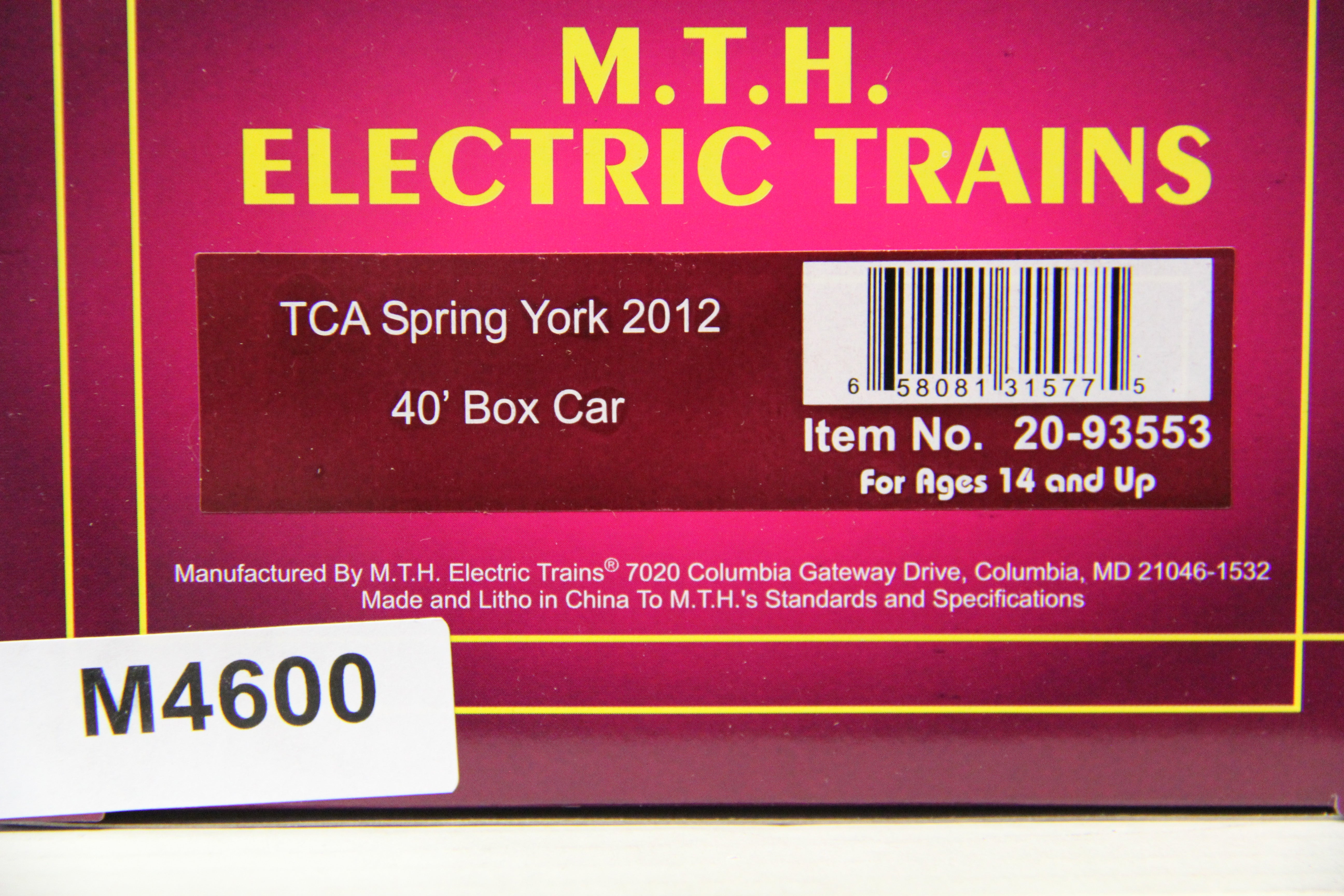 MTH 20-93553 TCA Spring York 2012 -40' Box Car-Second hand-M4600