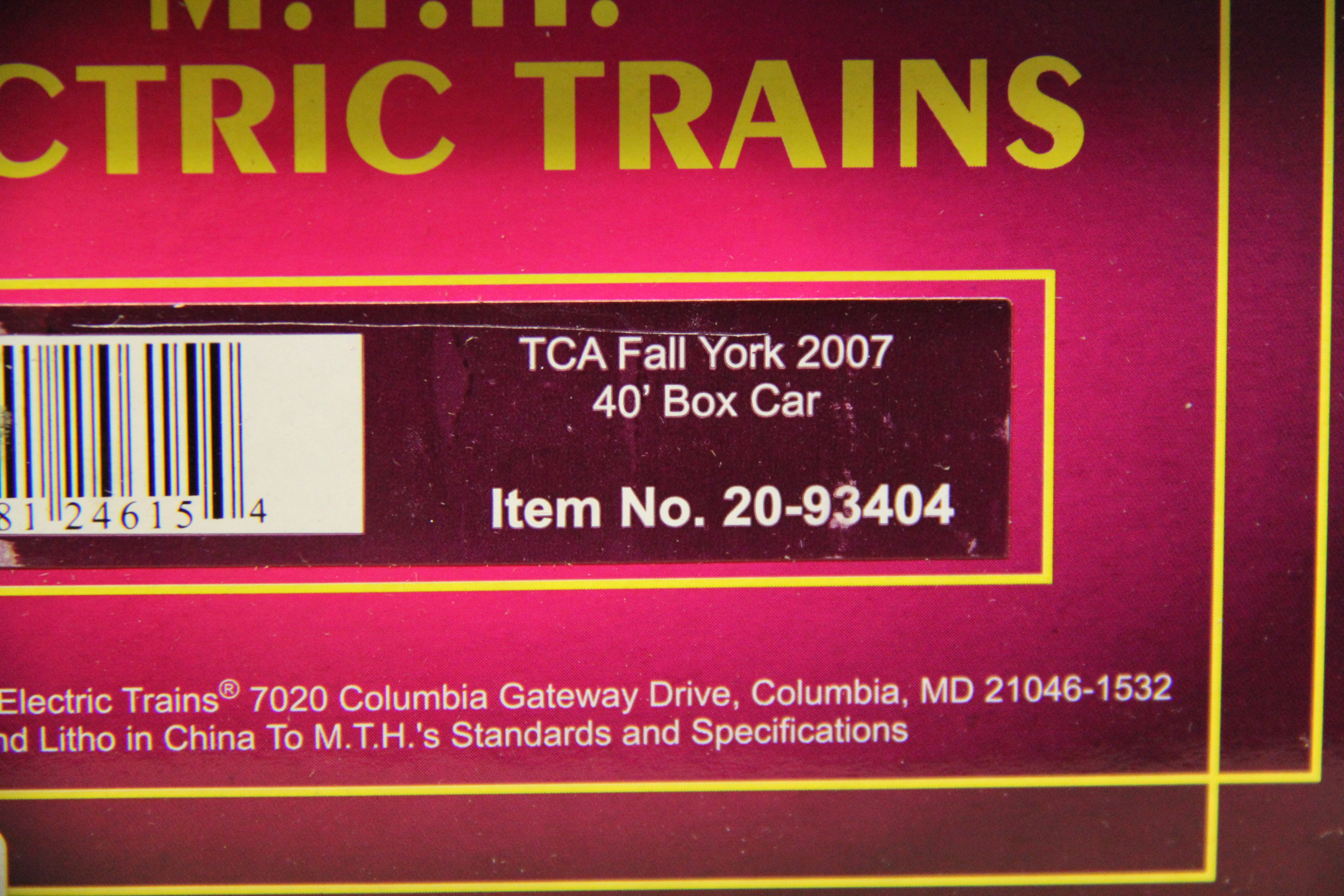 MTH 20-93404 TCA Fall York 2007 -40' Box Car-Second hand-M4601