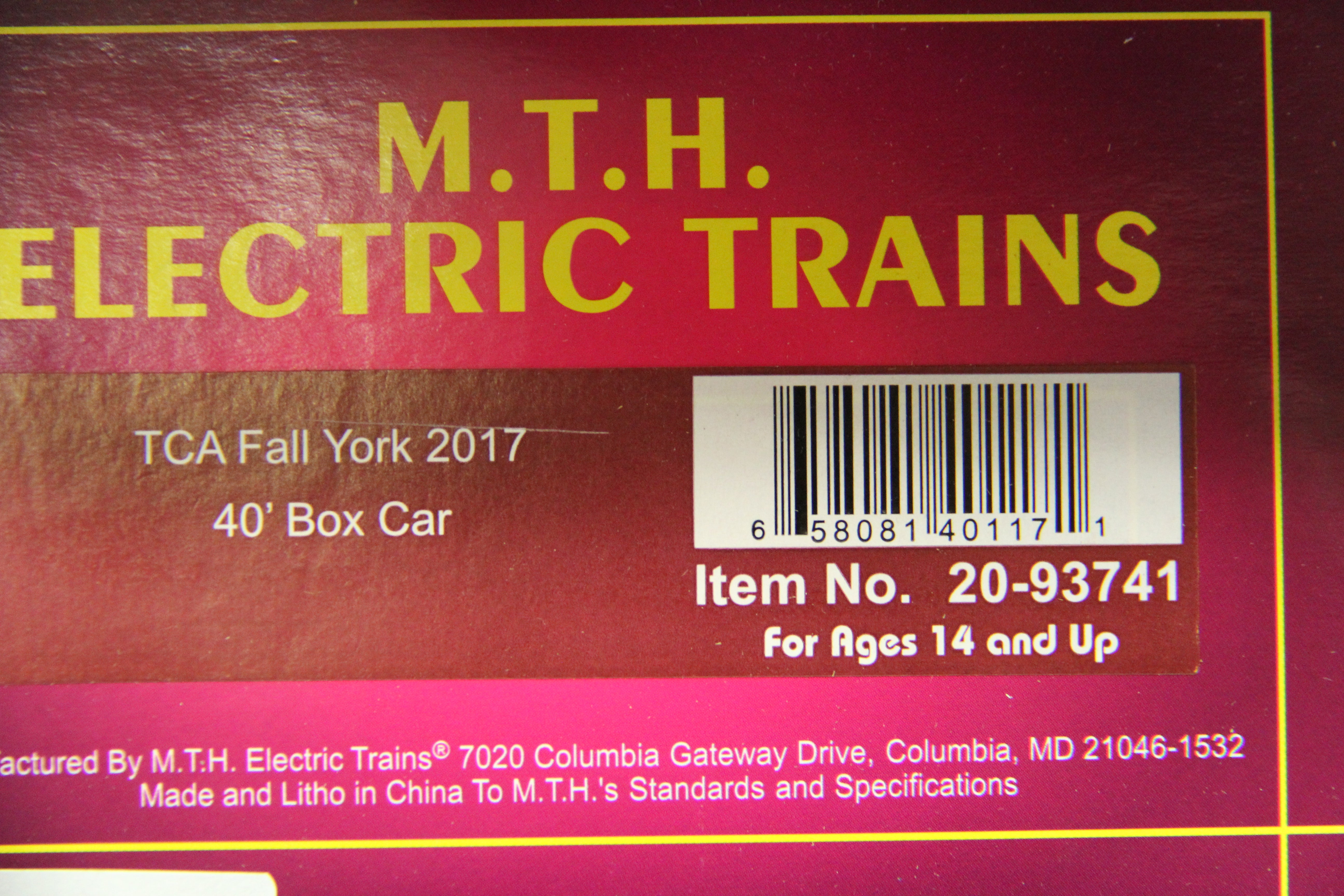MTH 20-93741 TCA Fall York 2017 -40' Box Car-Second hand-M4602