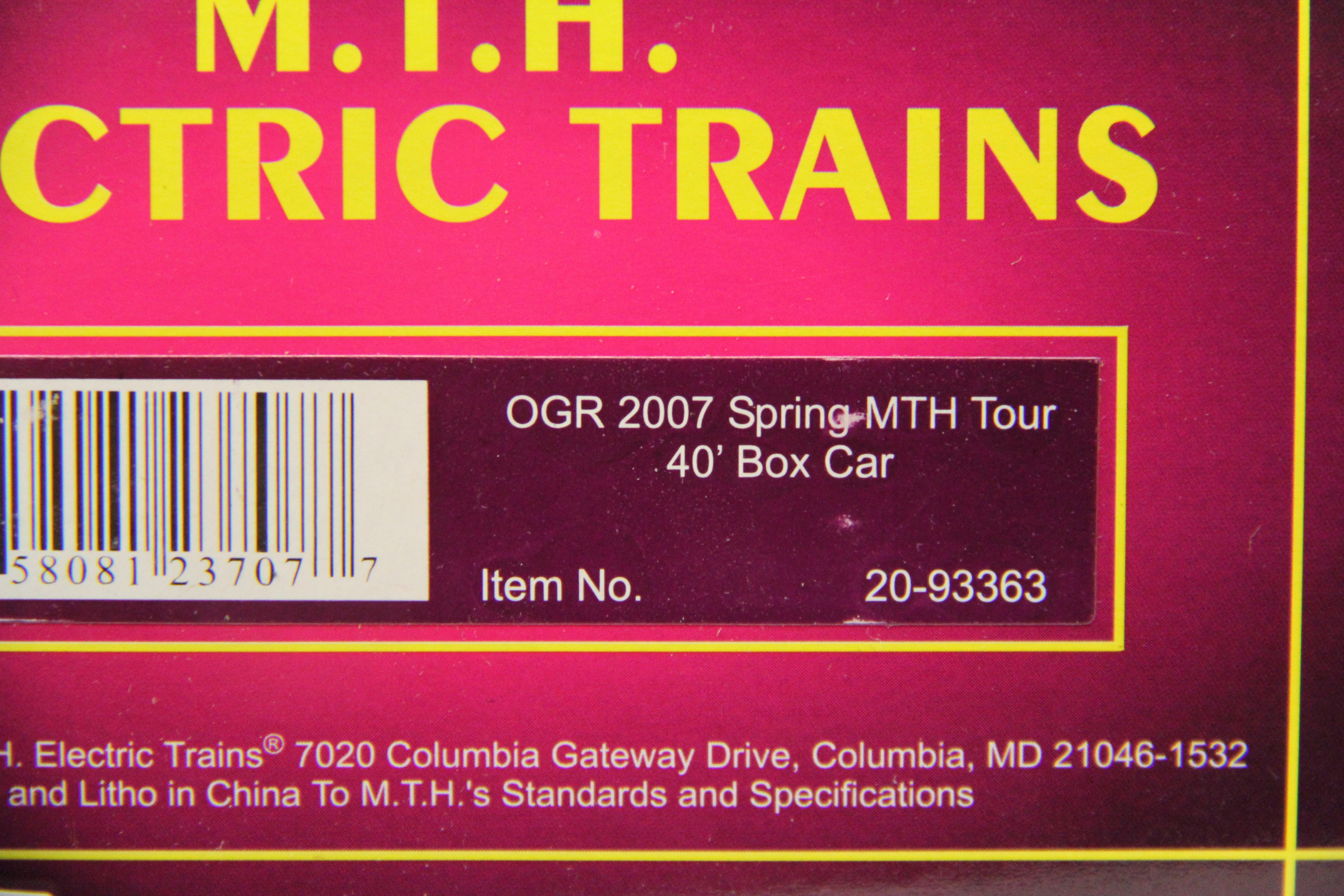 MTH 20-93363 OGR 2007 Spring MTH Tour 40' Box Car-Second hand-M4603