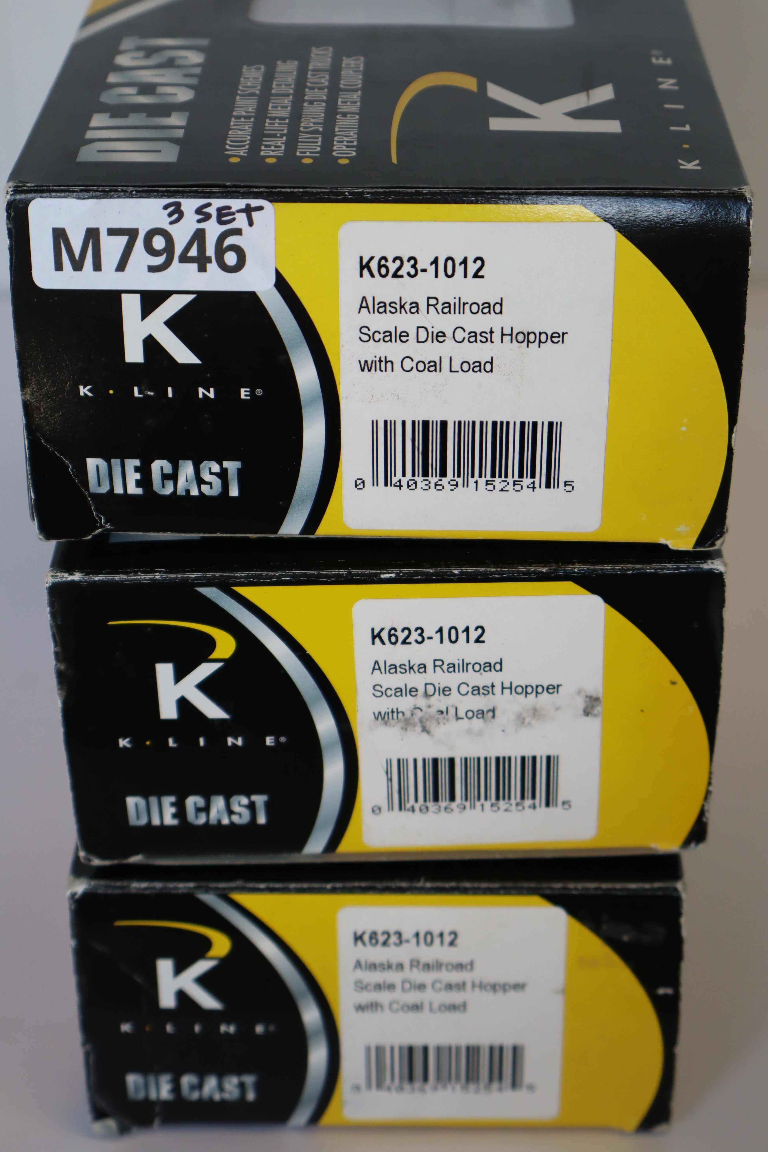 K Line Diecast K623-1012 Alaska Railroad Hopper w/ Coal Load 3 Set-Second hand-M7946