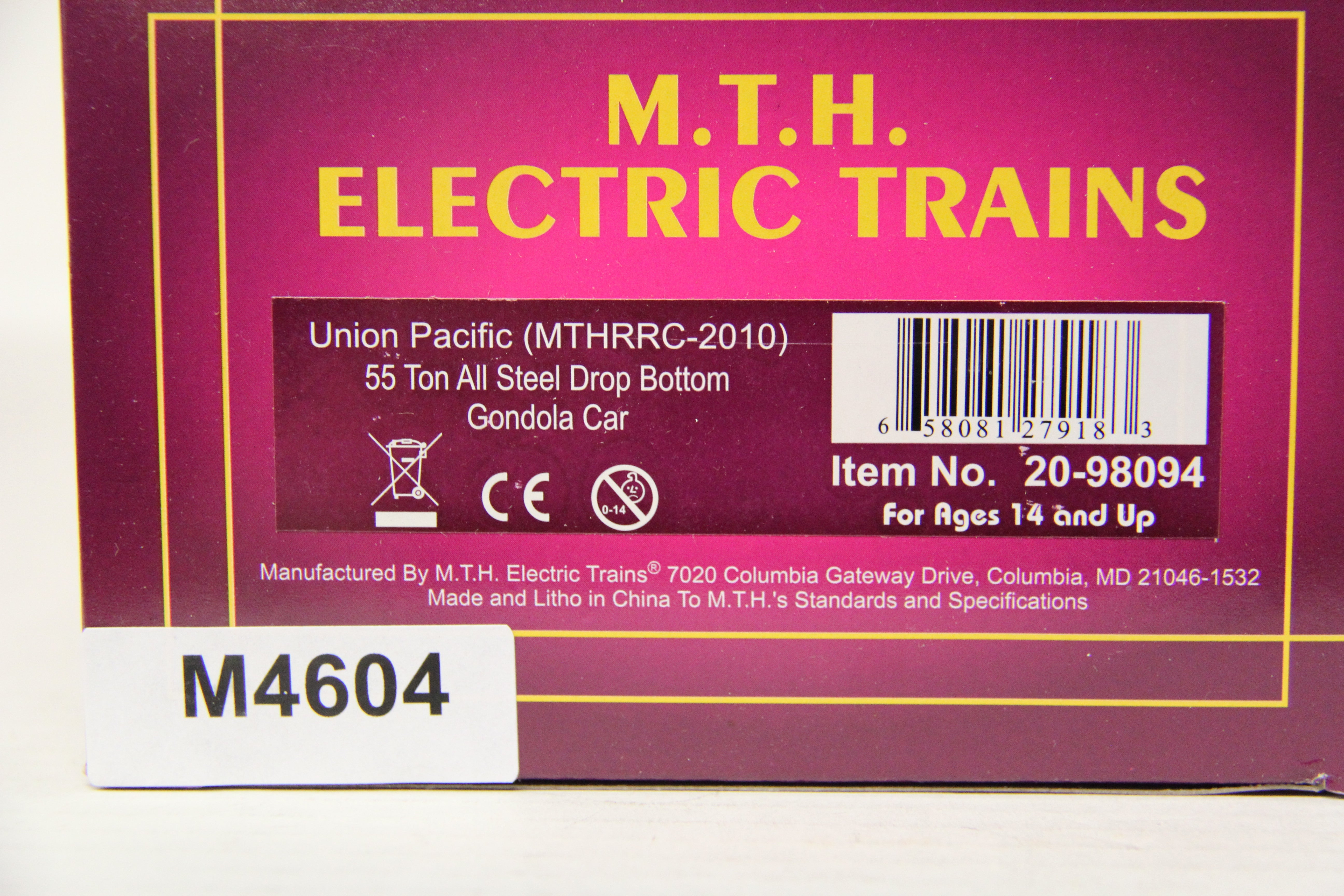 MTH 20-98094 Union Pacific MTHRRC-2010 -55 Ton All Steel Drop Bottom Gondola Car-Second hand-M4604