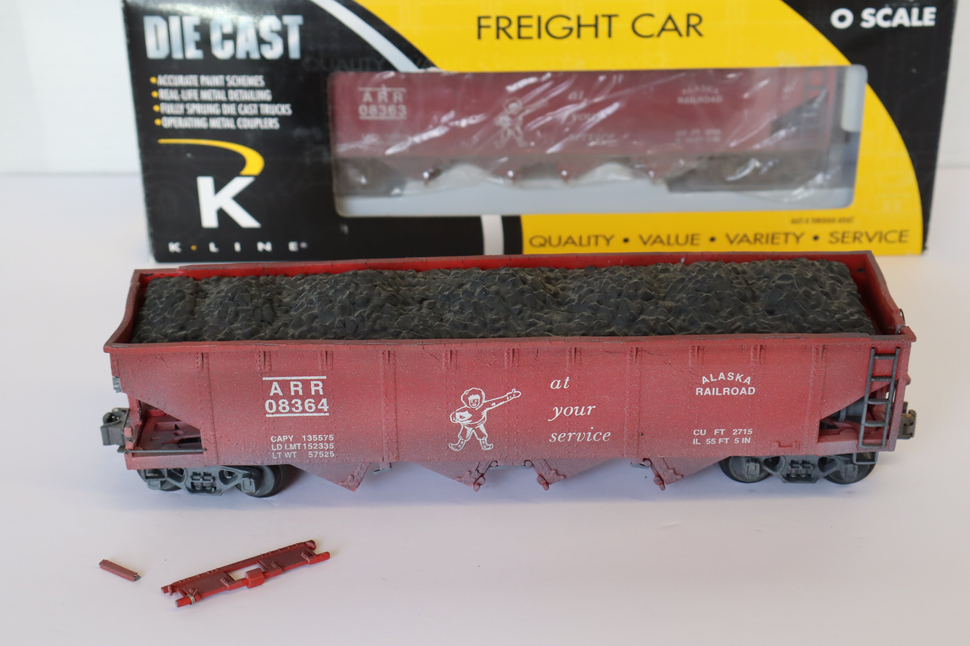 K Line Diecast K623-1012 Alaska Railroad Hopper w/ Coal Load 3 Set-Second hand-M7946