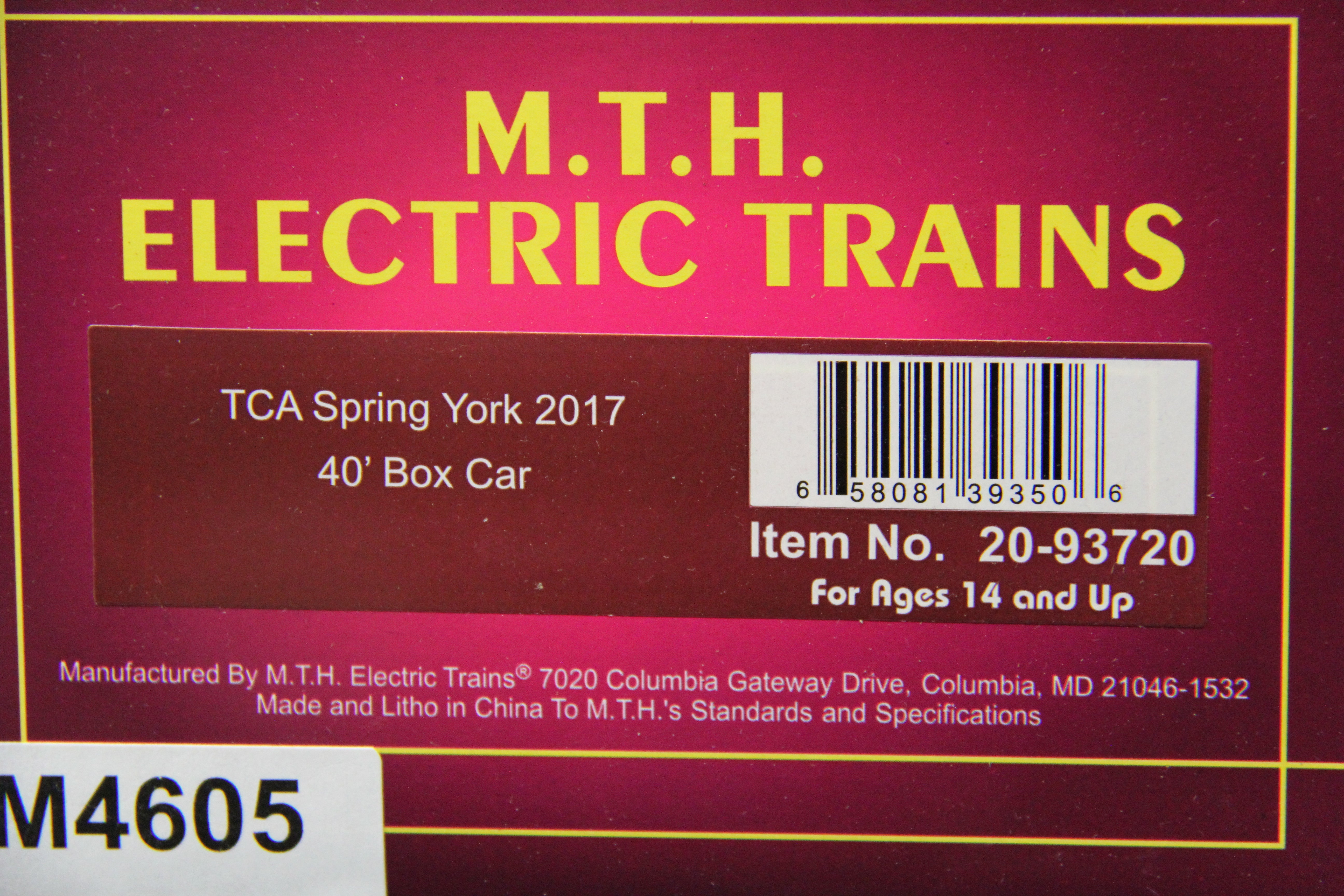 MTH 20-93720 TCA Spring York 2017 40' Box Car-Second hand-M4605