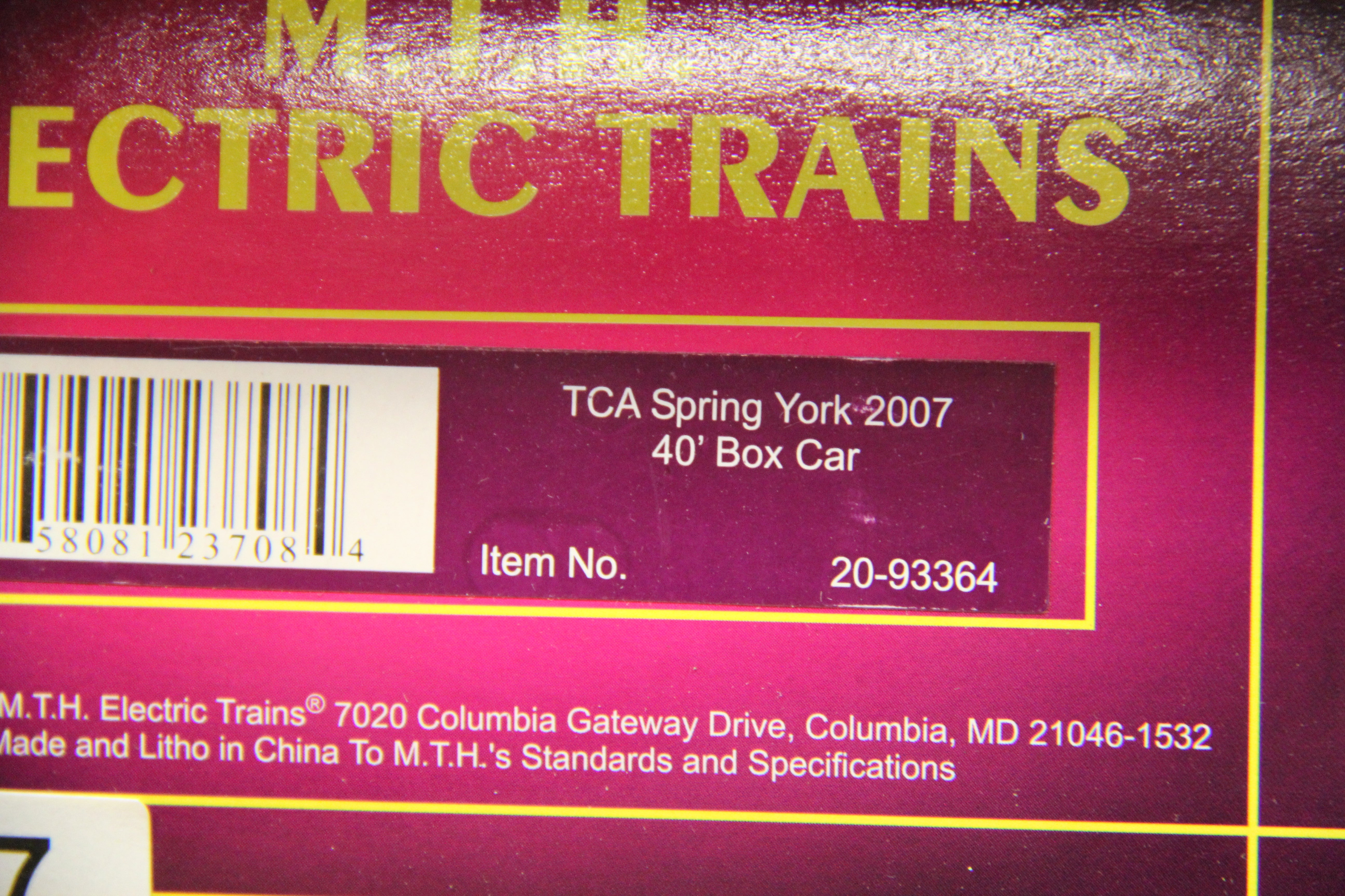 MTH 20-93364 TCA  Spring York 2007- 40' Box Car-Second hand-M4607