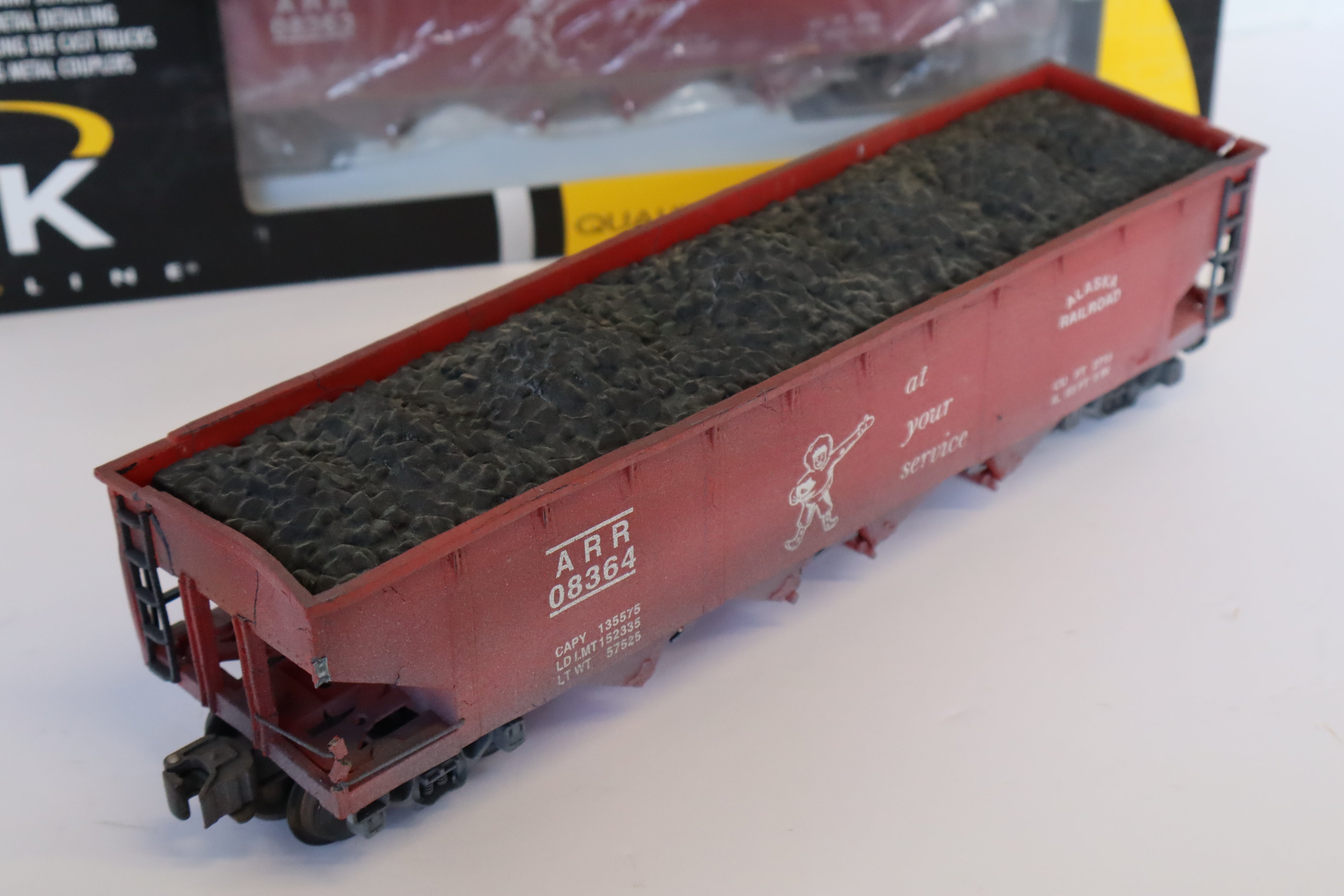 K Line Diecast K623-1012 Alaska Railroad Hopper w/ Coal Load 3 Set-Second hand-M7946