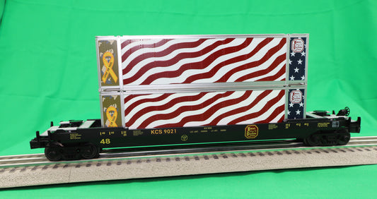 MTH 30-70128 - RailKing - Husky Stack Car "Kansas City Southern" (3-Car)